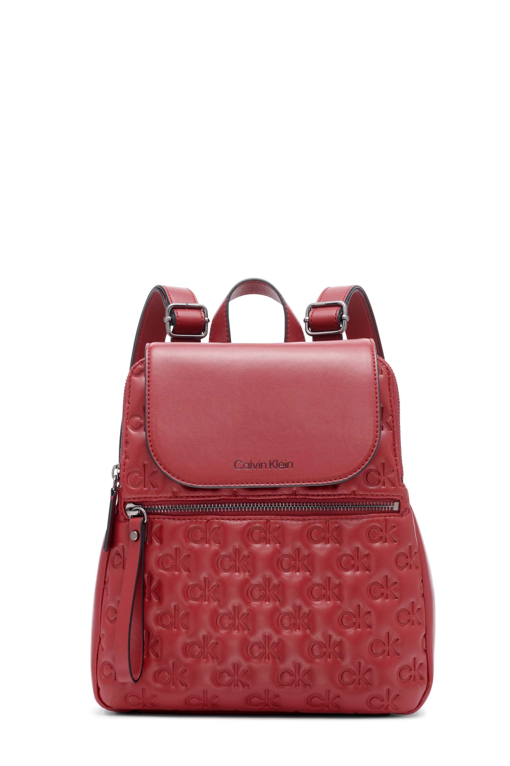 Calvin Klein Reyna Signature Key Item Flap Backpack - Bloodstone Puffy Logo - One Size - Stylish Women's Backpack for Work, Travel & College