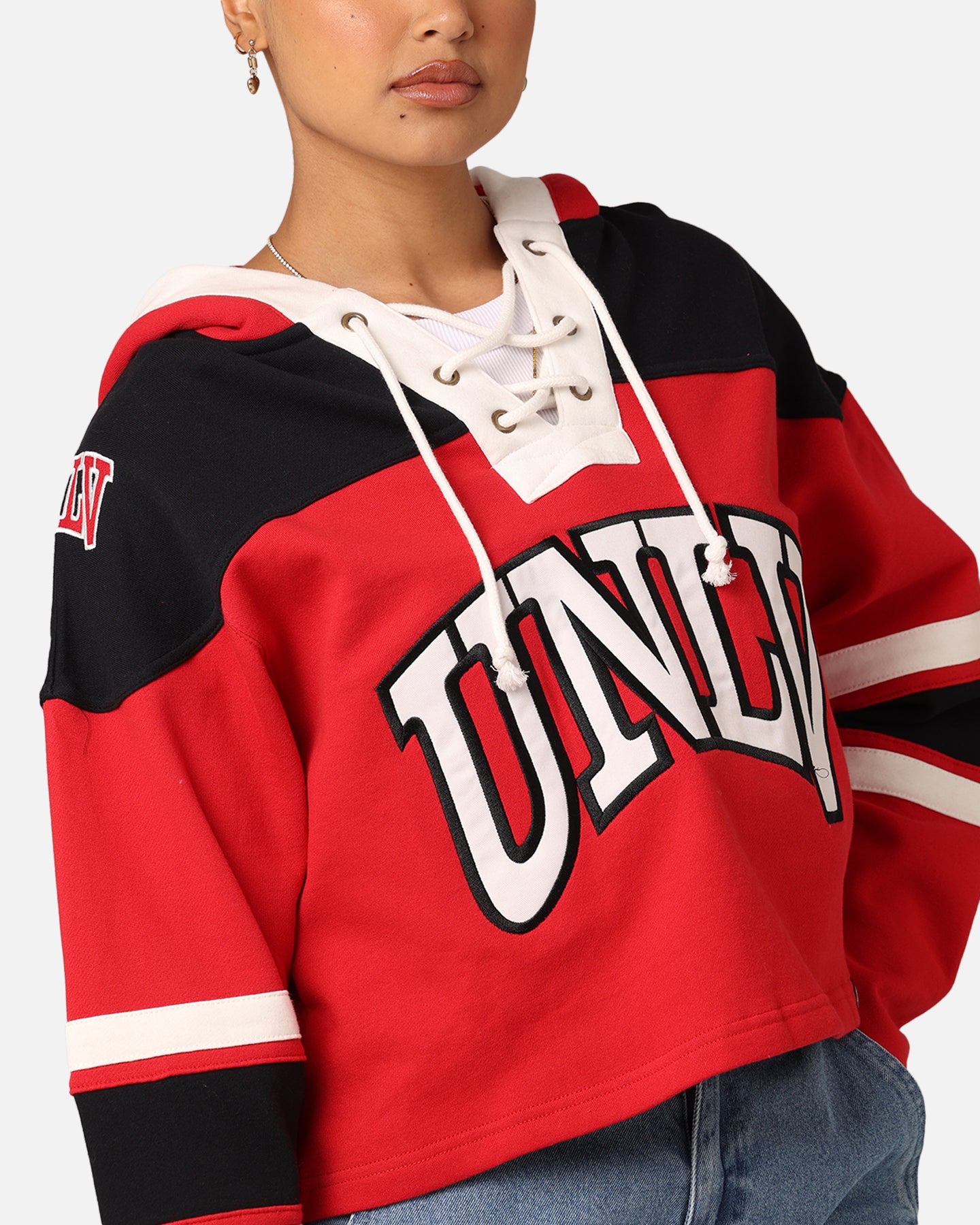 47 Brand Women's UNLV Cropped Lace-Up Hoodie - Red | Comfortable Pullover Sweatshirt for College, Casual Wear & Game Day Outfits
