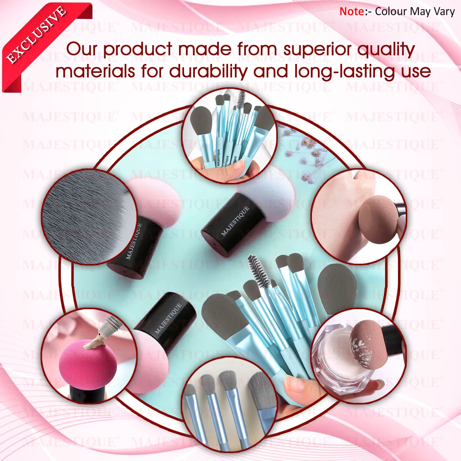 Majestique 8-Piece Makeup Brush Set with Beauty Blender Sponge - Professional Foundation, Concealer, Blush, Contour & Highlighting Brushes - Perfect for Everyday Makeup, Travel & Professional Use