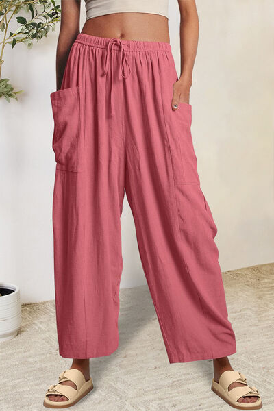 Women's Beachy Pocketed Drawstring Wide Leg Pants - Comfortable Summer Casual Lounge Pants for Vacation, Yoga, and Beach Wear