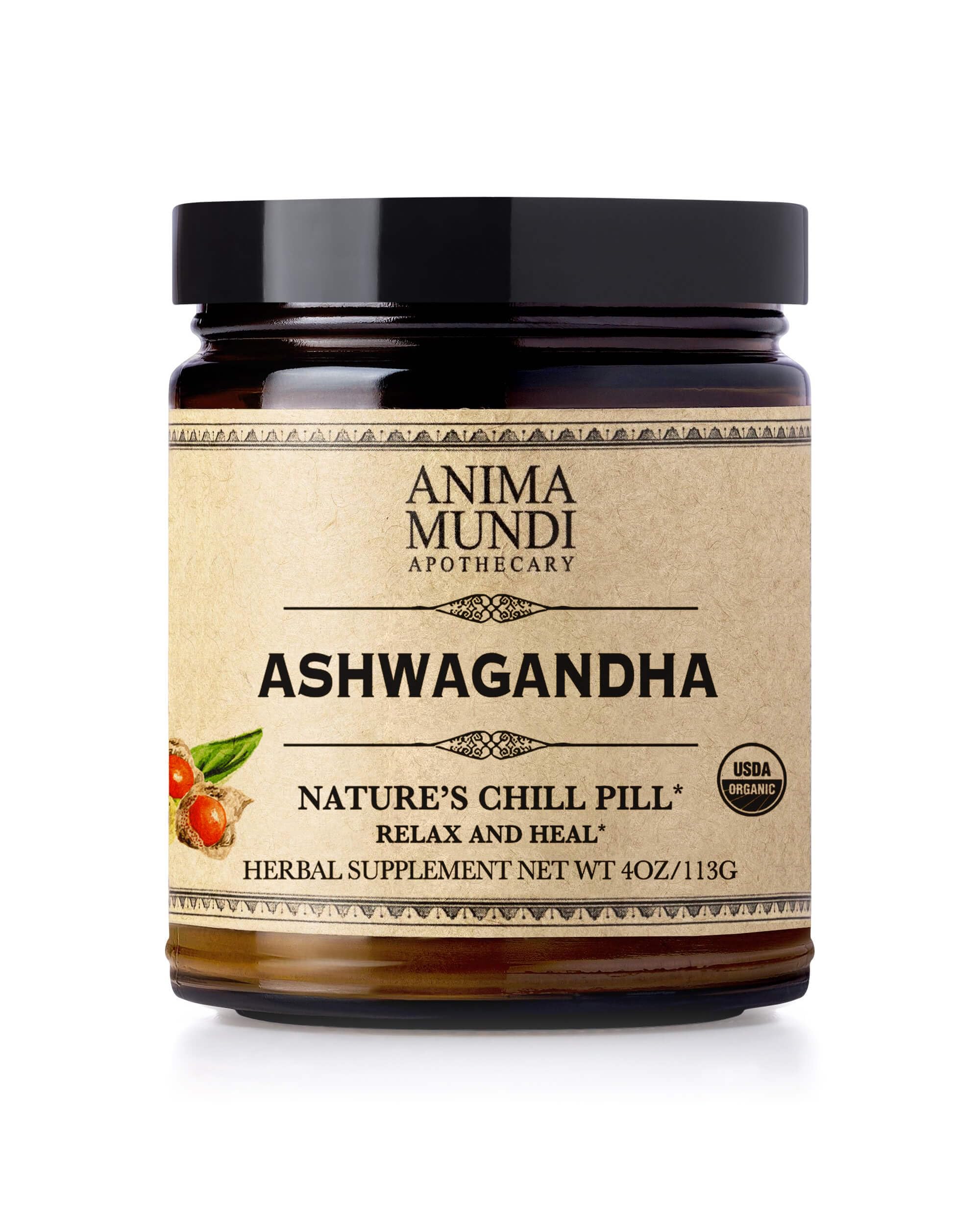 Anima Mundi Ashwagandha Powder - Organic Indian Ginseng Root Supplement for Stress Relief & Sleep Support (4oz / 113g) - Perfect for Tea, Smoothies & Relaxation Routines