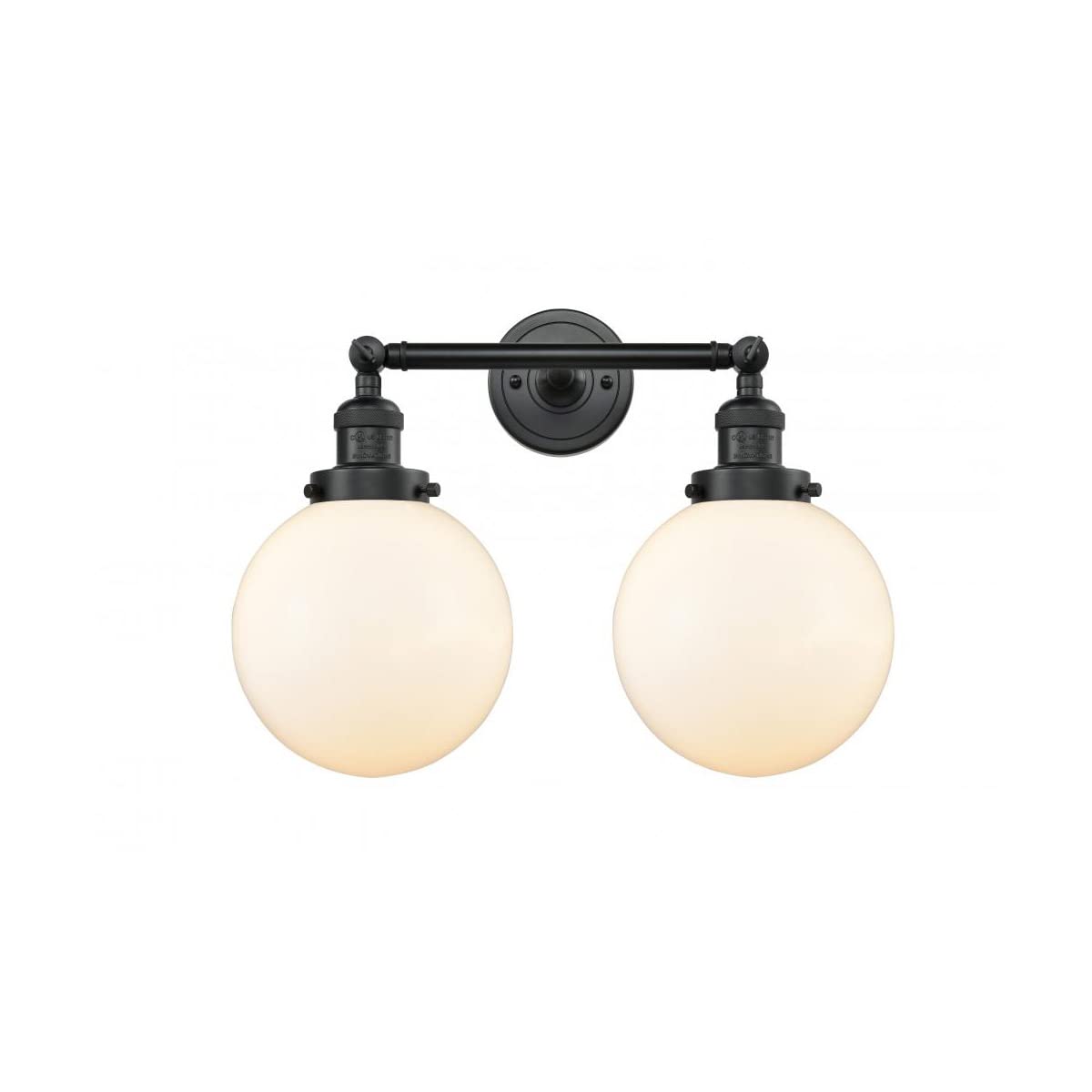 Innovations 208-BK-G201-8 2-Light Vintage LED Bathroom Vanity Light Fixture - Dimmable, Matte Black Finish - Perfect for Bathroom, Powder Room & Farmhouse Decor