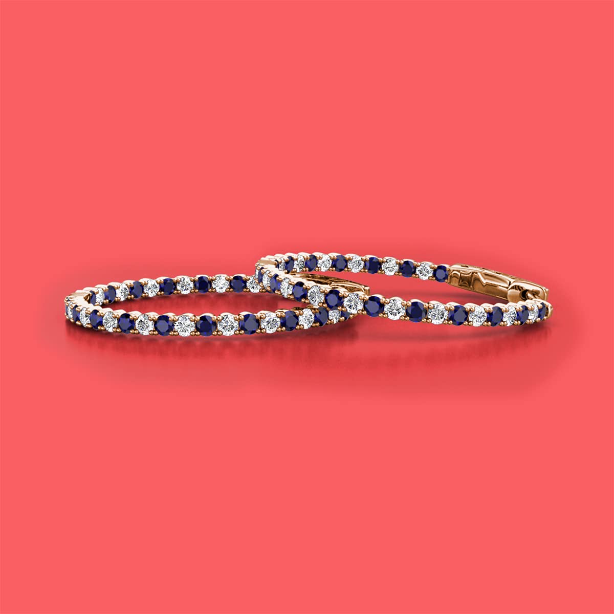 14K Rose Gold Blue Sapphire & Natural Diamond Inside-Out Hoop Earrings 2.77 ctw - Elegant Jewelry for Weddings, Parties & Special Occasions
