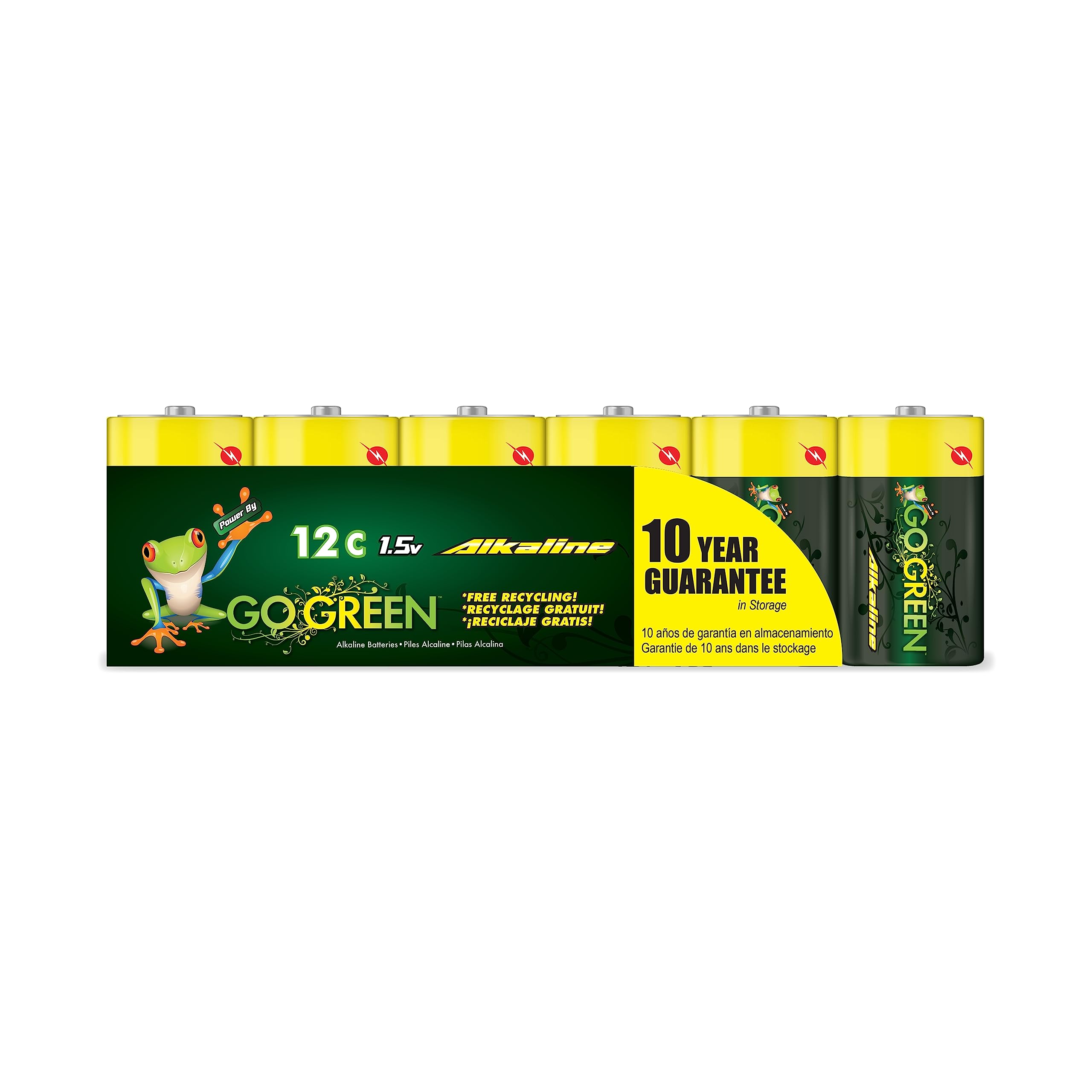 GoGreen Power (24013) Eco Friendly Alkaline C Batteries - 12 Pack, No Lead, Cadmium or Mercury - Perfect for Toys, Flashlights, and Emergency Kits