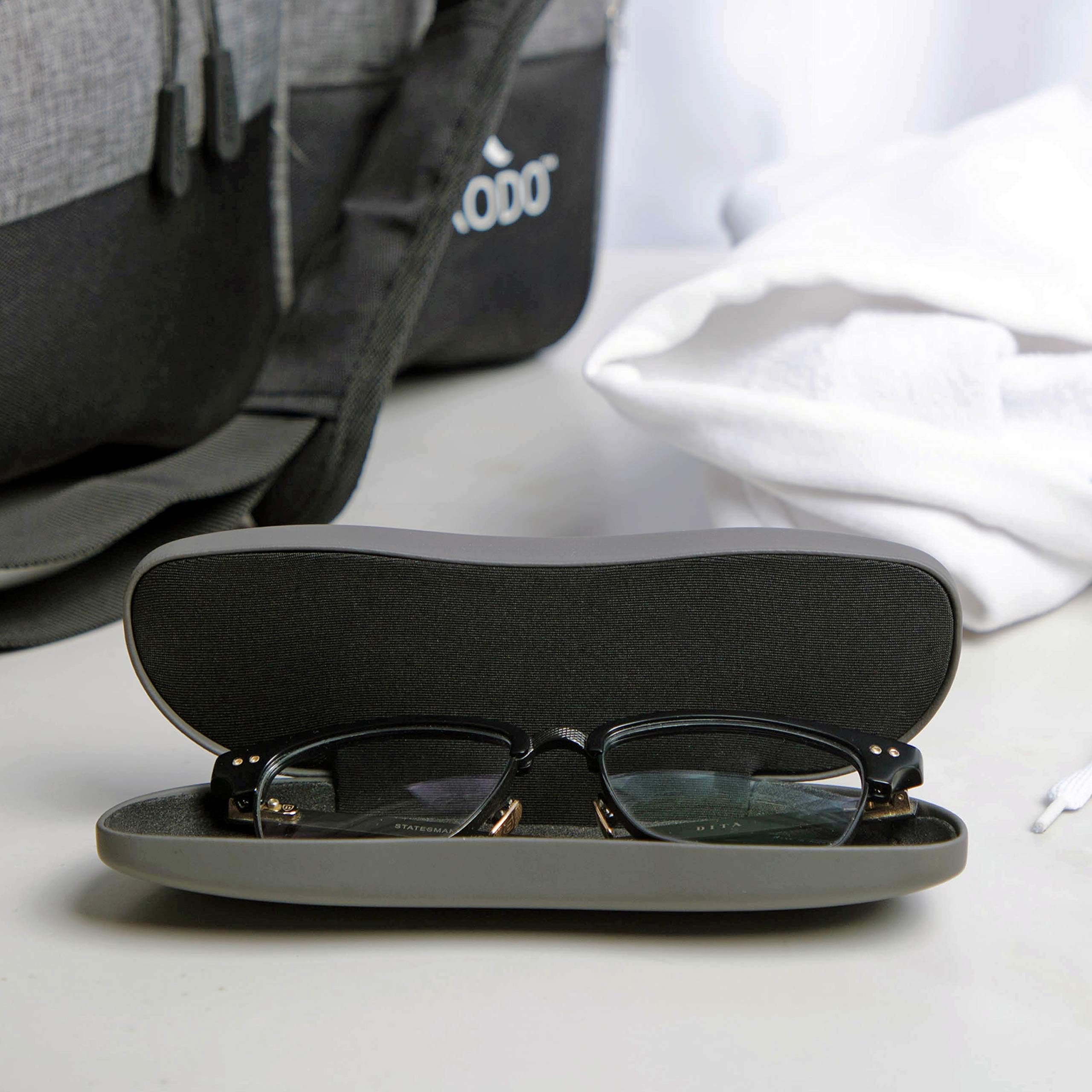 Thin & Slim Hard Shell Glasses Case - Stainless Steel with Vegan Leather - Modern Professional Eyeglass Holder for Men & Women - Perfect for Travel, Office & Daily Use