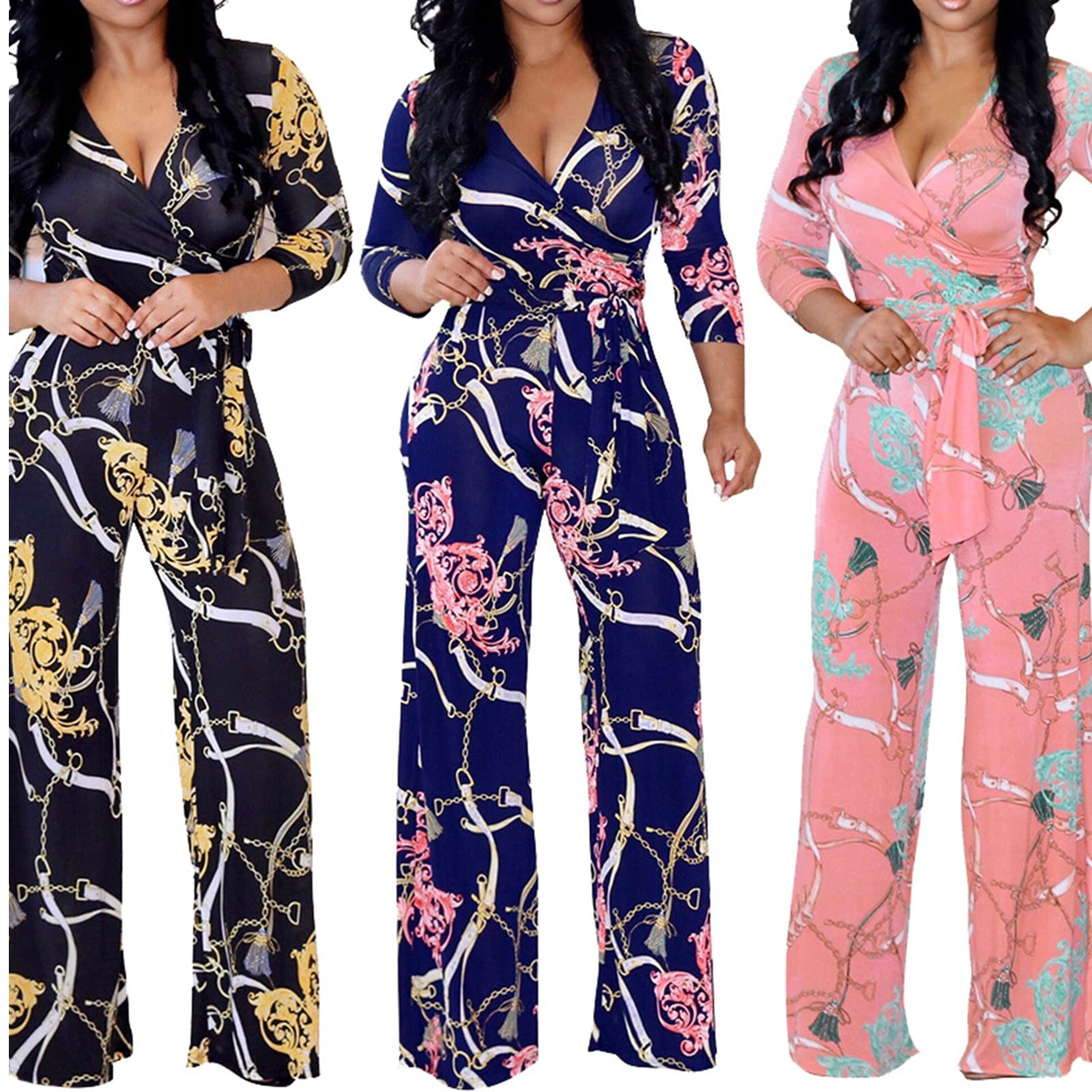 Lisa Colly Women's Summer Floral Print Wide Leg Jumpsuit - Casual Beach Romper with Long Pants for Vacation, Travel & Outdoor Activities