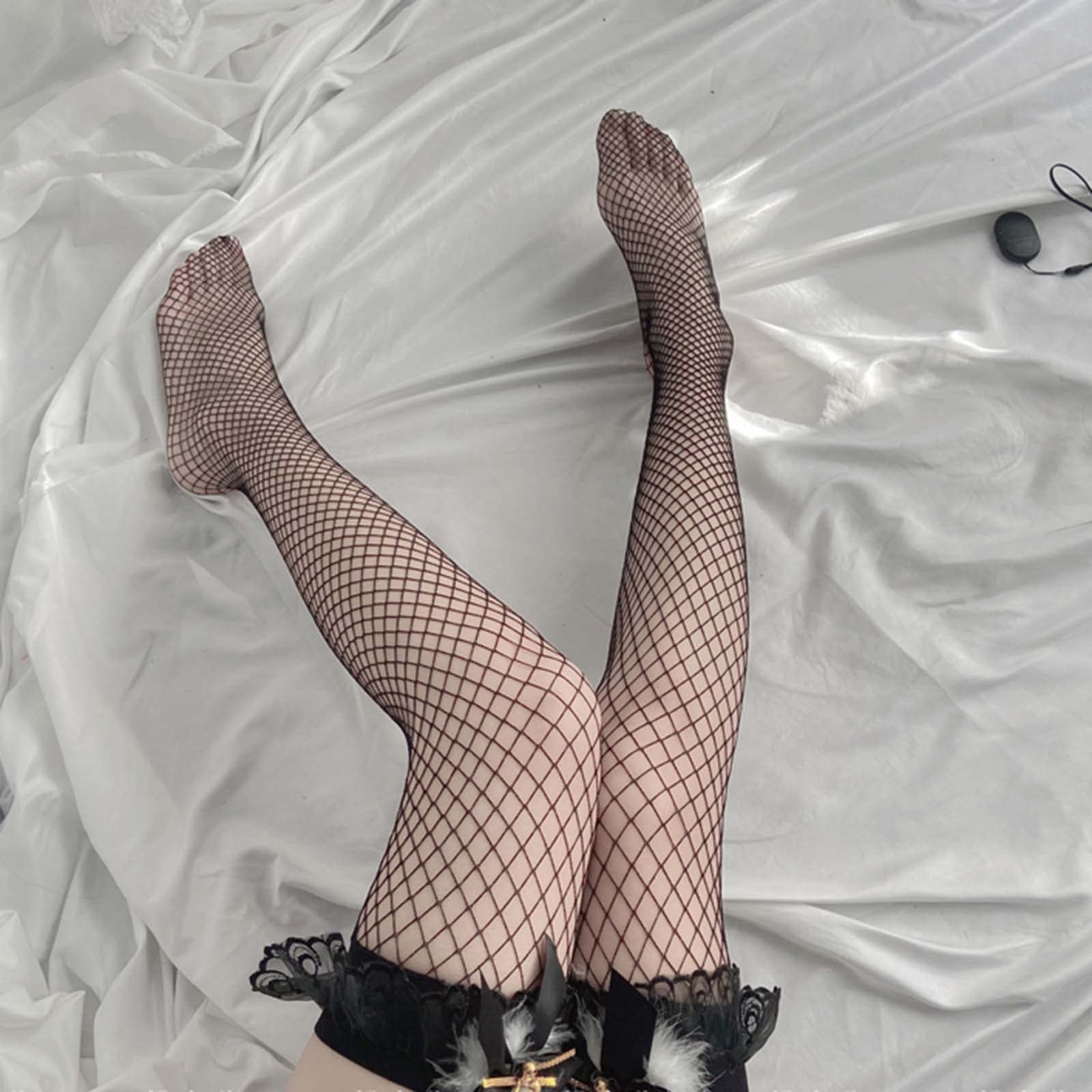 Olbye Women's Fishnet Thigh High Stockings - Stay Up Lace Top Tights, Mesh Bells Sexy Socks for Christmas, Party, Cosplay & Night Out