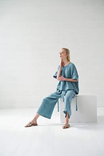 BALI Linen Top in Dusty Blue - Breathable & Stylish Women's Blouse for Summer, Beach, and Casual Outings