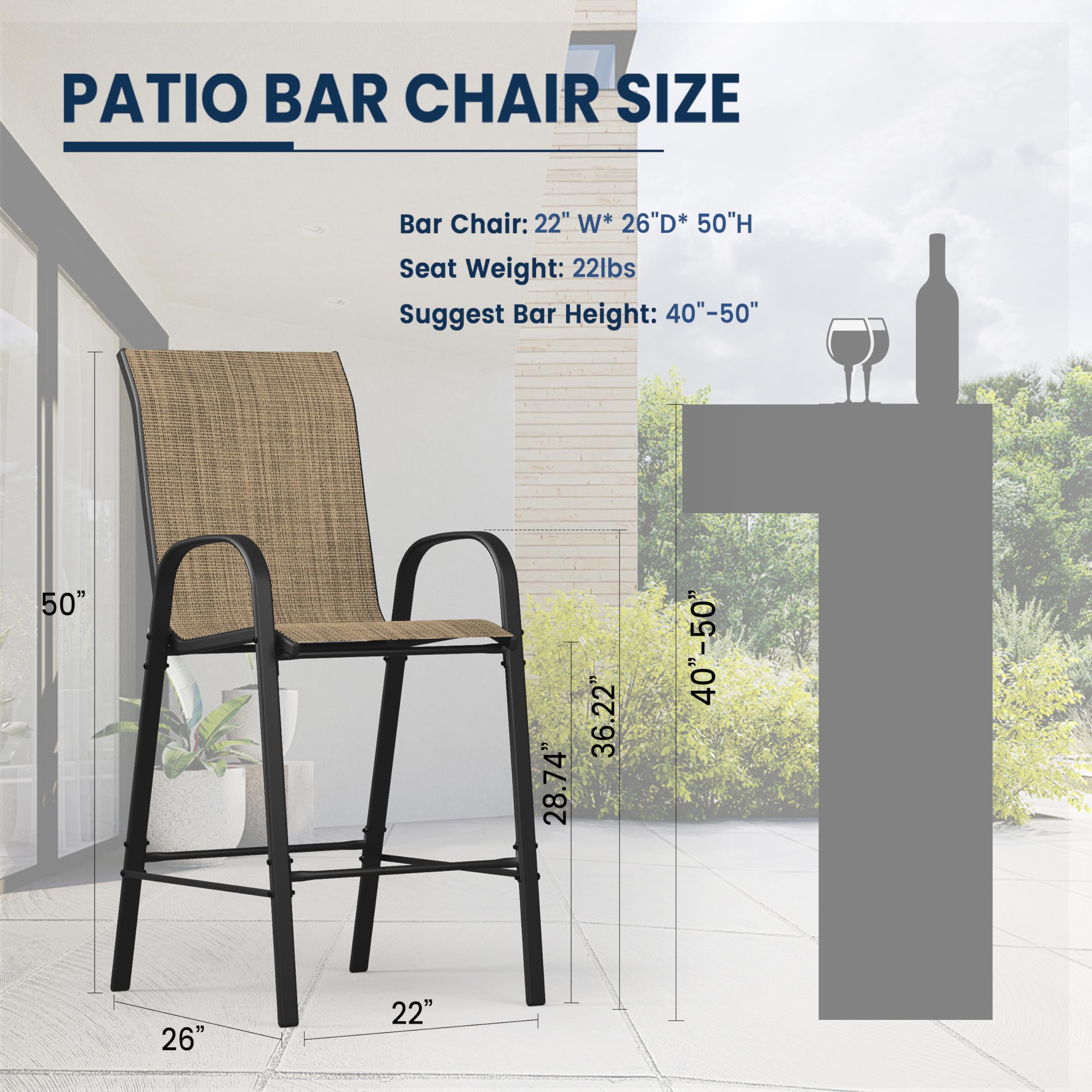6-Pack UDPATIO All-Weather Textilene Bar Stools - 30