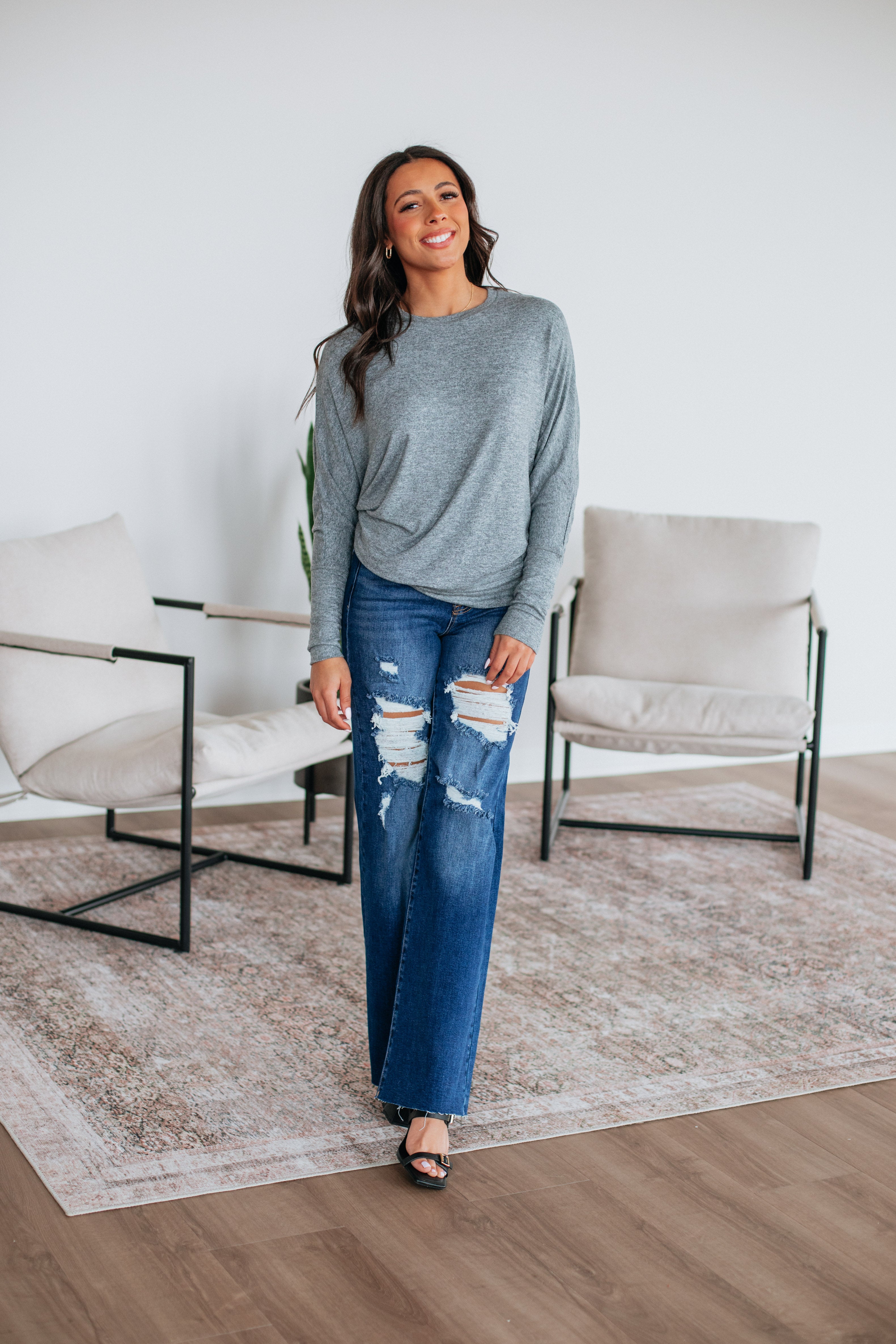 Ashby Dolman Top Grey - Stylish Women's Loose Fit T-Shirt for Casual Wear & Everyday Outfits