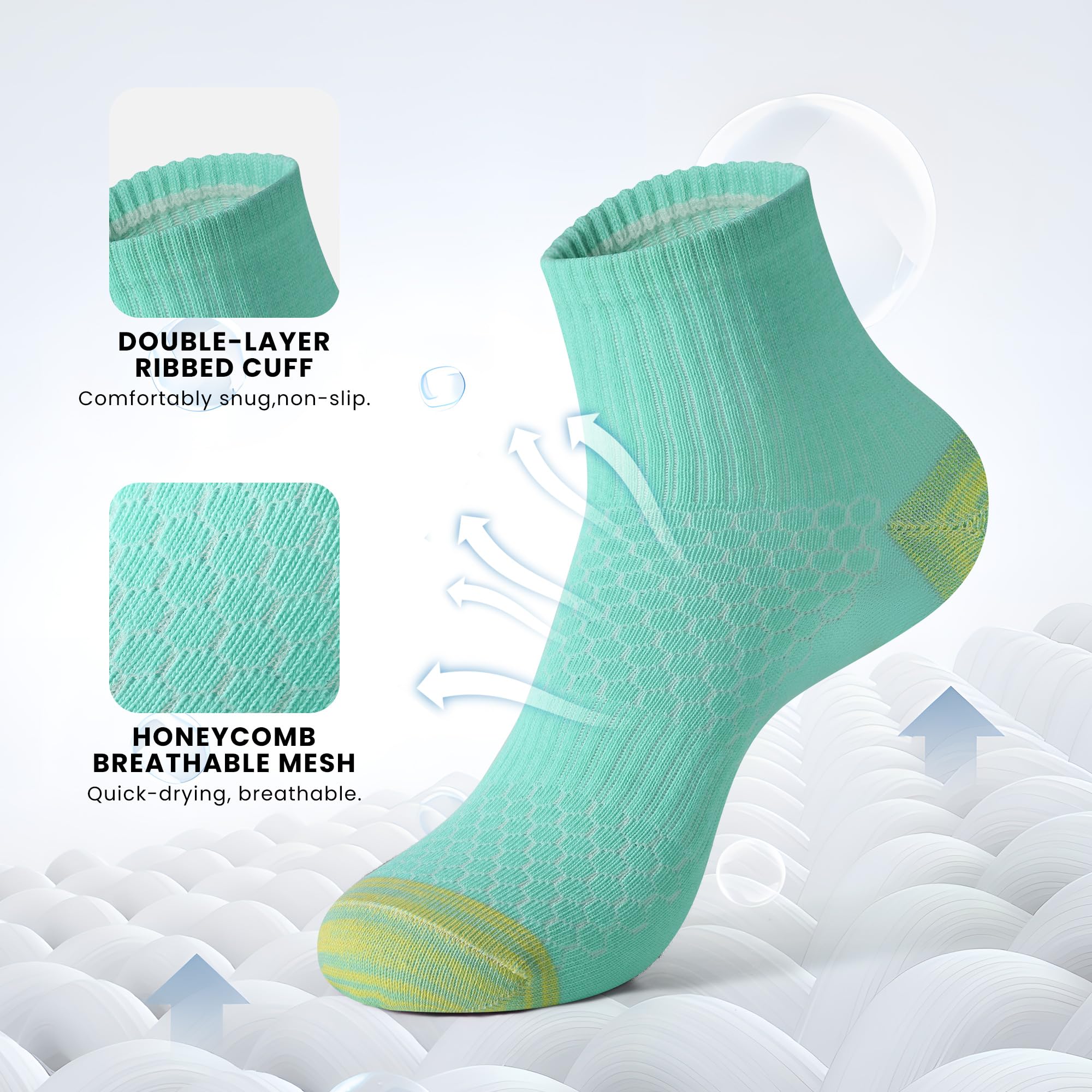 Honeysea Women's Breathable Mesh Crew Socks - 6 Pairs Lightweight Athletic Compression Quarter Socks for Hiking, Running, Workout & Outdoor Activities | Moisture-Wicking & Comfortable for All-Day Wear