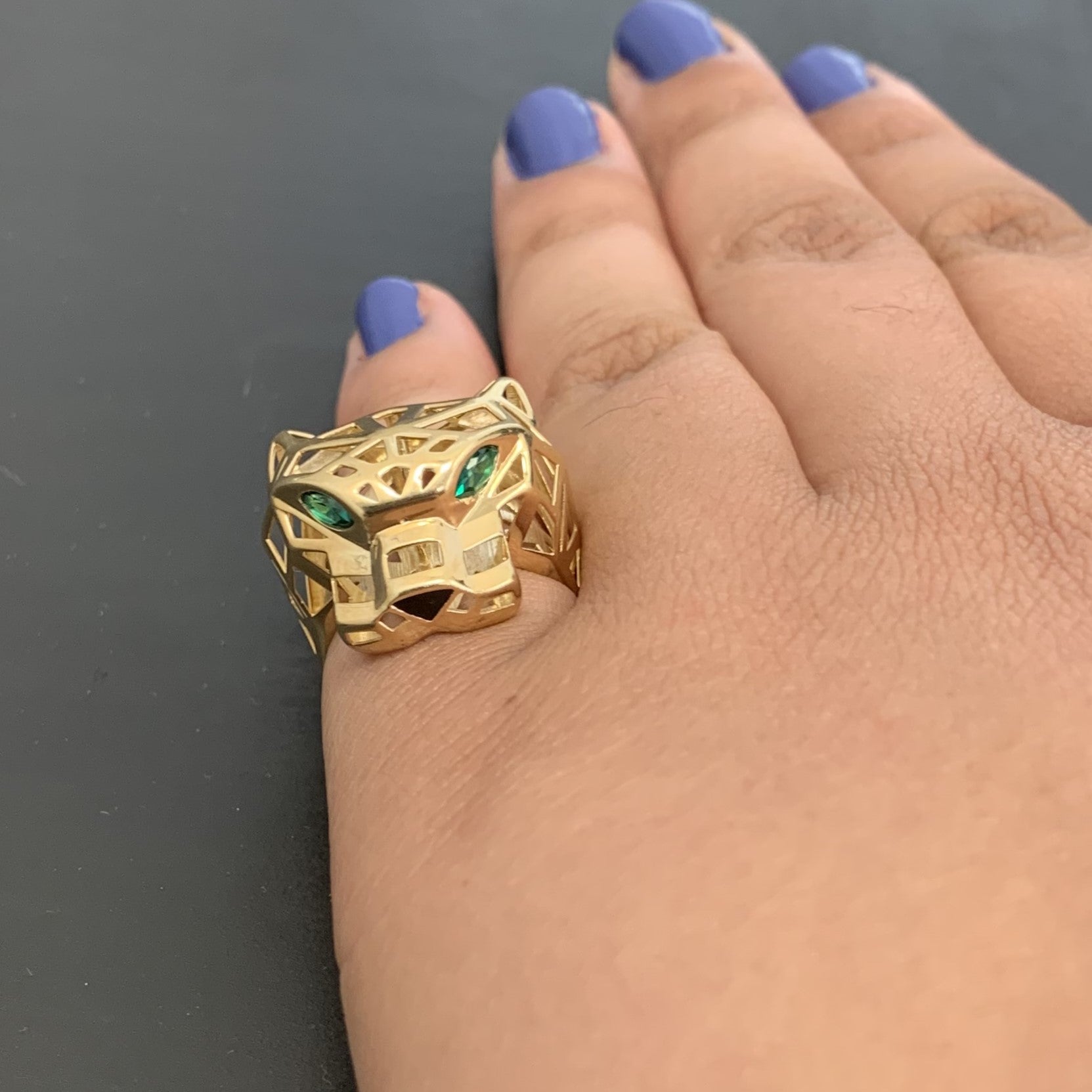 Emerald Panther Ring - 0.14 Carat Total Weight (CTW) - Size 6 - Elegant Jewelry for Women, Perfect for Weddings, Anniversaries & Special Occasions