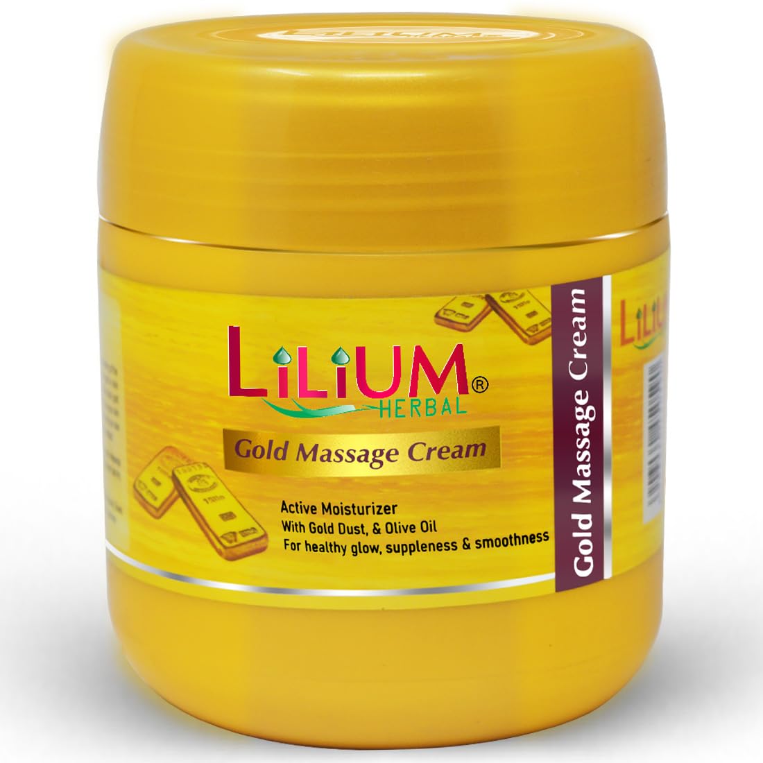Lilium Herbal Gold Massage Cream 500ml - Gold Dust & Olive Oil Moisturizer for Healthy Glow, Skin Firming & Anti-Aging | Vegan Skincare for All Skin Types | Perfect for Spa Treatments, Daily Hydration & Skin Brightening