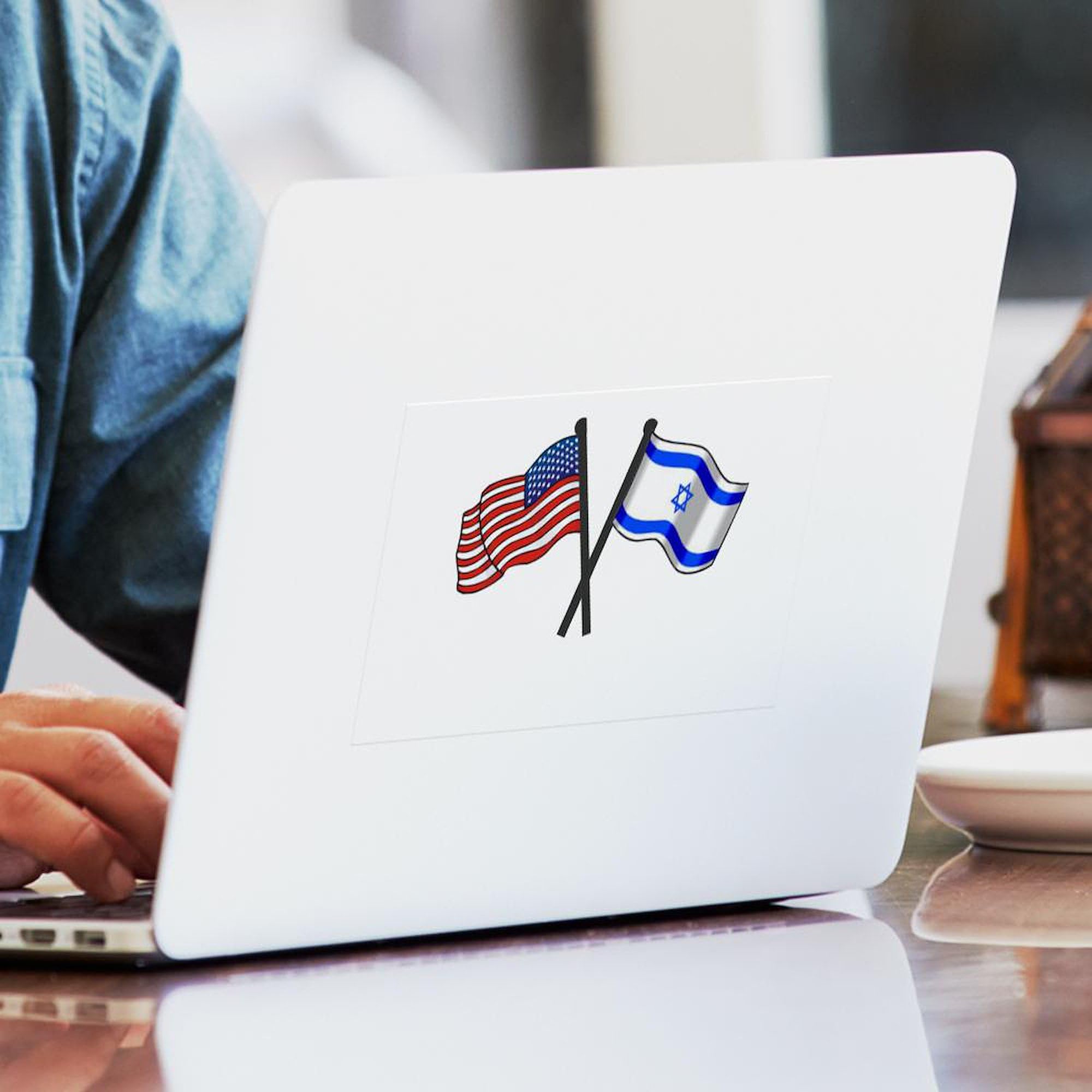 American & Israeli Flags Sticker - Rectangle Bumper Decal for Cars, Laptops & Windows | Patriotic Car Sticker for US-Israel Supporters