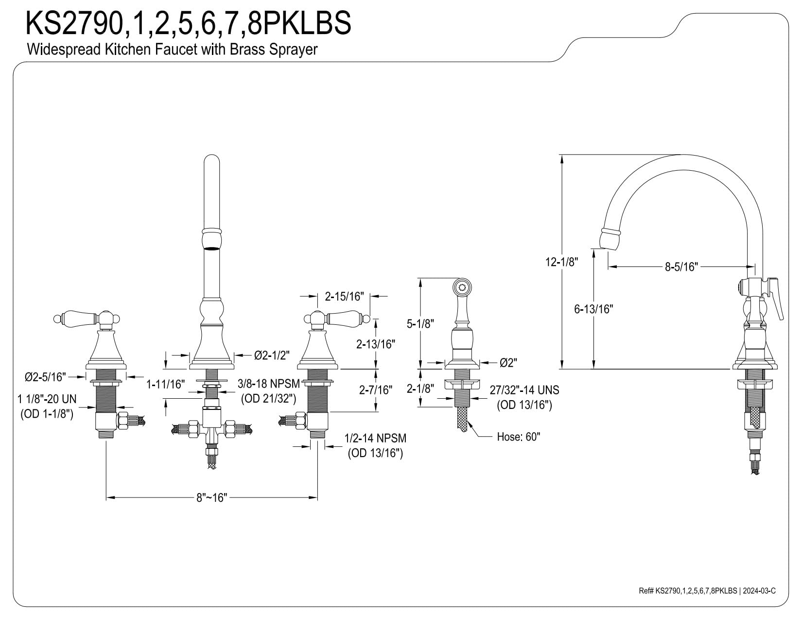 Kingston Brass KS2795PKLBS Duchess Widespread Kitchen Faucet with Brass Sprayer - Oil Rubbed Bronze Finish, 11.88 x 8.31 x 12.13 Inches - Perfect for Farmhouse, Rustic & Traditional Kitchen Sinks