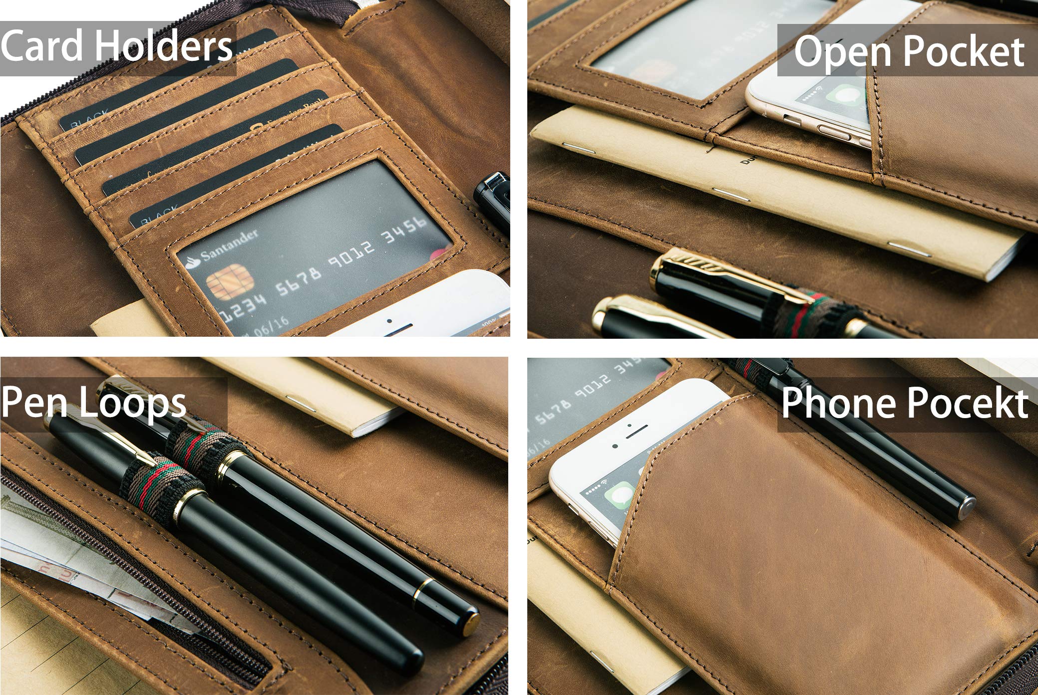 Premium Leather Portfolio Organizer for Men & Women - Professional A4/Legal Padfolio with Zippered Compartment, iPad Pro 12.9