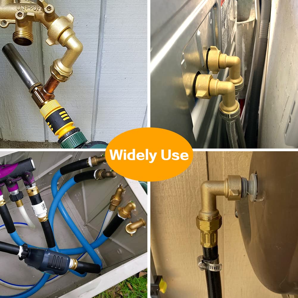 2PCS 90 Degree Brass RV Water Hose Connectors - Heavy Duty Garden Hose Fittings with 2 Washers for RV, Boat & Outdoor Watering Systems