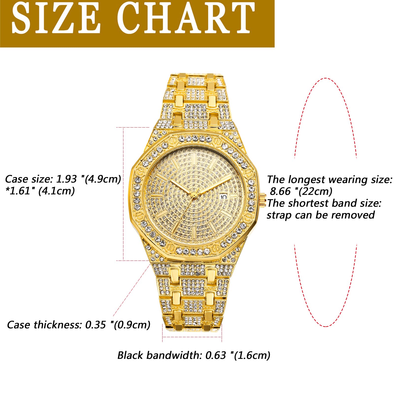 JewelryWe Men's Gold Tone Alloy Quartz Watch - Stylish Rhinestone Business Casual Dress Wristwatch for Men - Perfect for Christmas Gifts, Office Wear & Formal Occasions