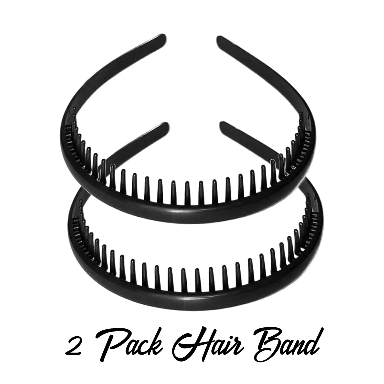 Unisex Non-Slip Toothed Headbands 2 Pack - Plastic Teeth Comb Hairbands for Women & Men - Perfect for Sports, Workouts, Running and Daily Hair Styling