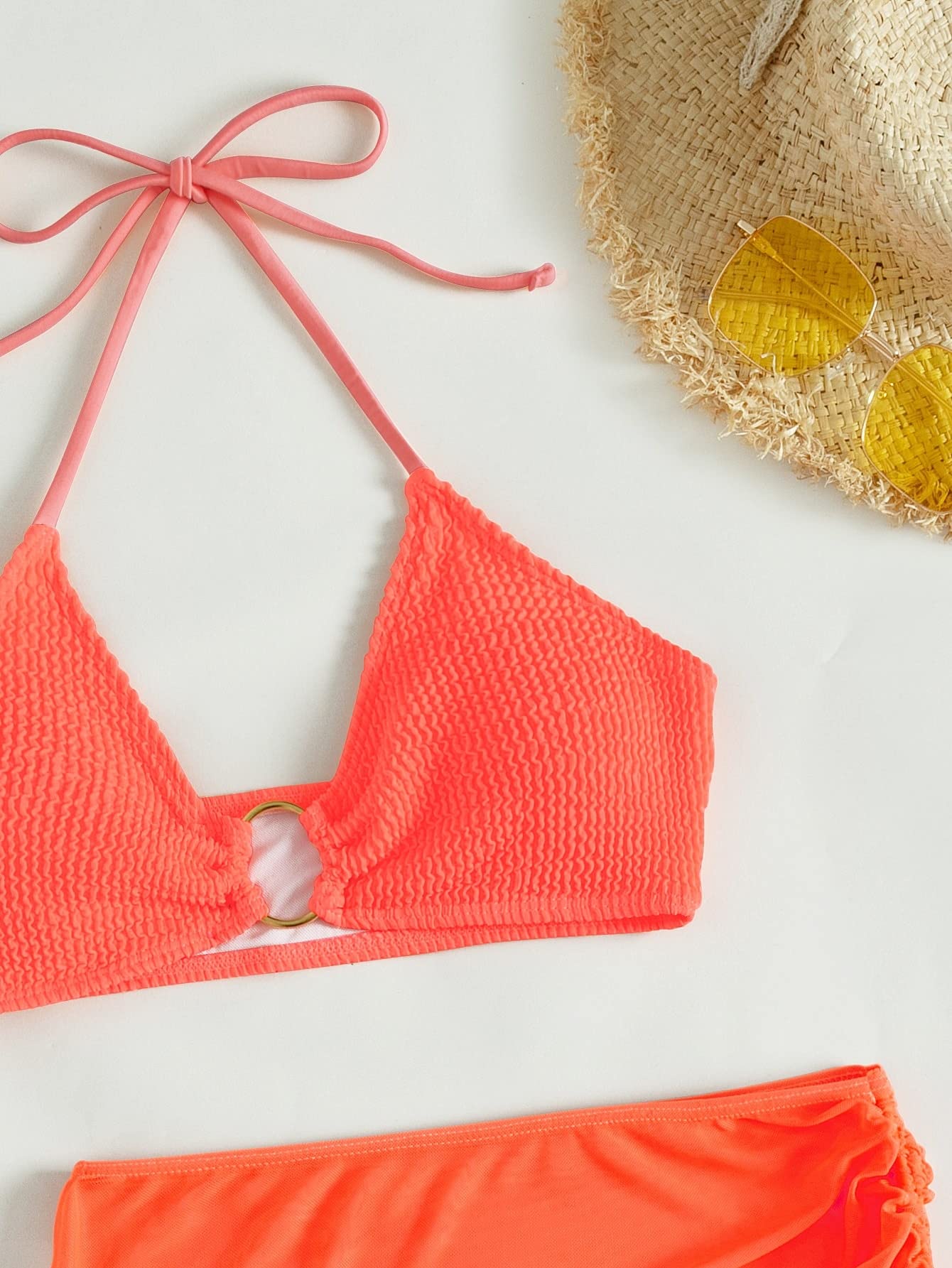 MakeMeChic Women's 3 Piece Swimsuit Set - Halter Bikini Top, High Waist Bottom & Cover Up Skirt | Sexy Summer Beachwear for Pool, Vacation & Water Sports