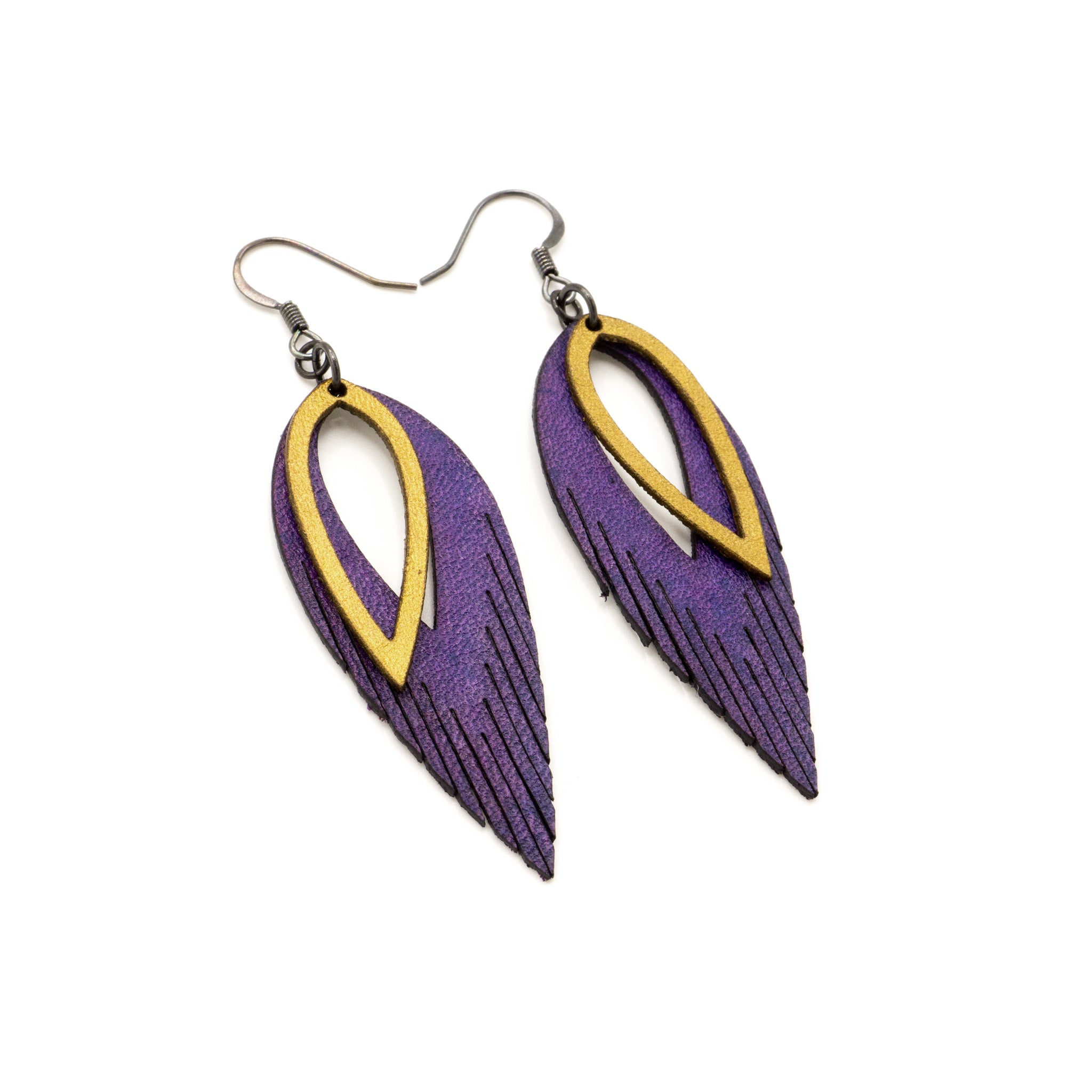 Premium 2-Layer Genuine Leather Earrings for Women - Purple & Gold Handmade Boho Chic Dangle Earrings | Perfect for Casual Wear, Parties, and Gift Giving