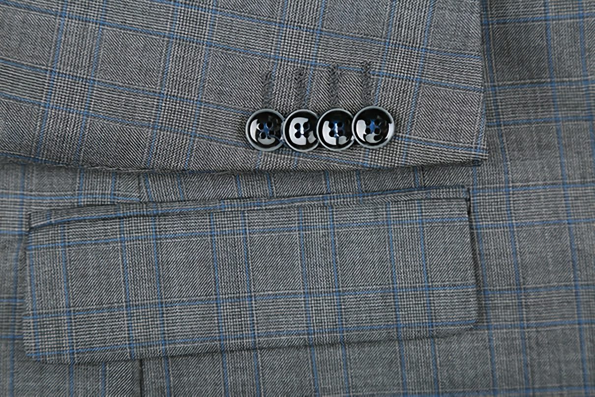 100% Wool Glen Plaid Pattern Regular Fit 2 Button Blazer in Gray - Classic Business & Formal Wear for Office, Interviews & Special Occasions