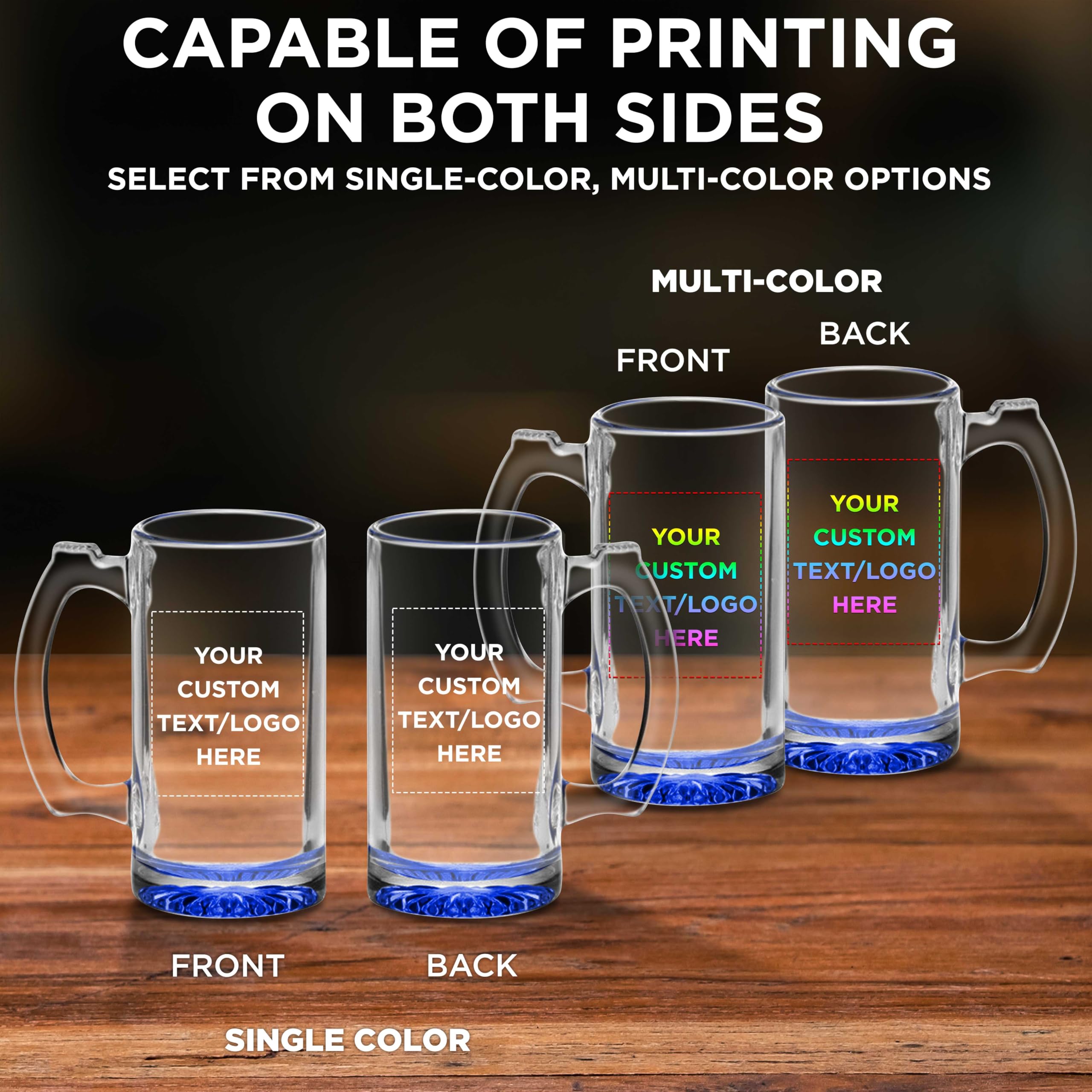 50-Piece Libbey 12oz Beer Mugs Set - Customizable Text & Logo - Bulk Glassware for Groomsmen, Weddings & Parties - Cobalt Blue Barware for Home, Restaurants & Events