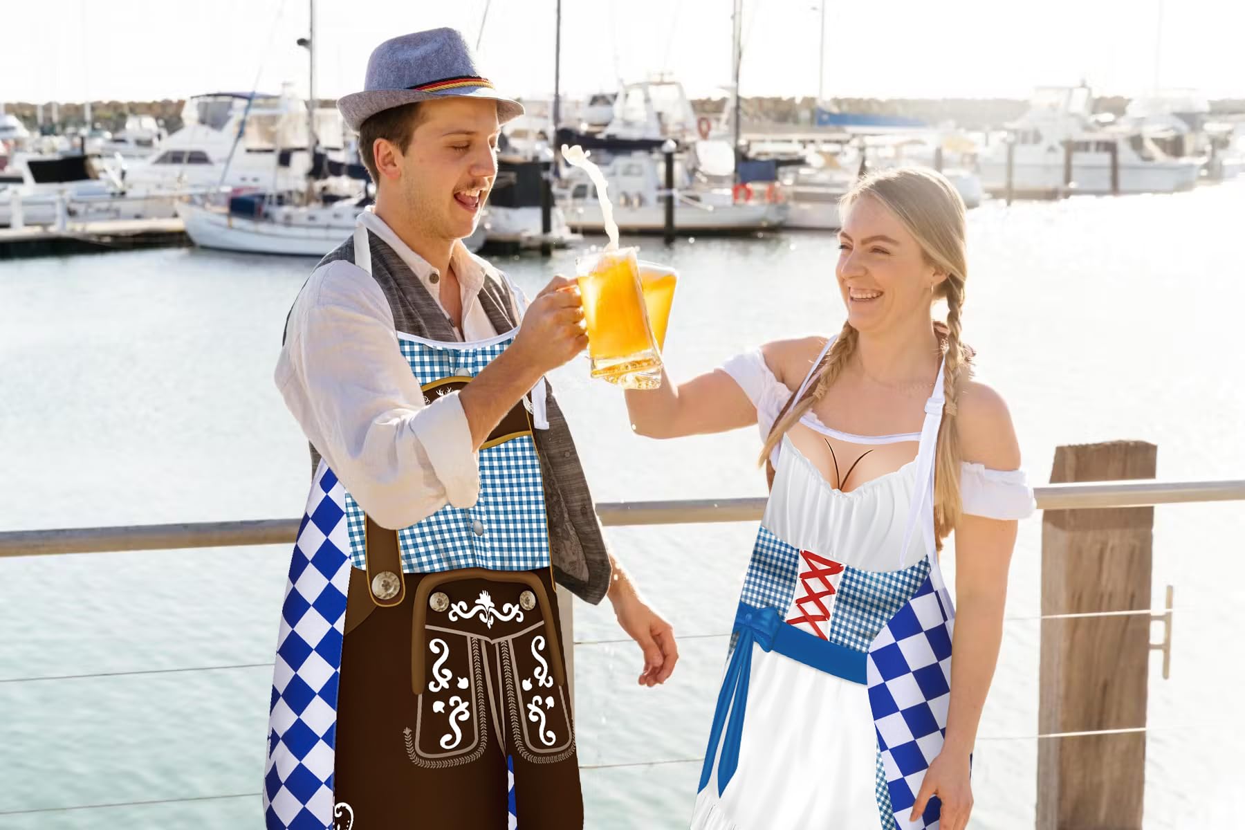 Oktoberfest Couples Apron Set - German Beer Festival Cooking Aprons for Couples - Perfect for Oktoberfest Parties, BBQ, Grilling & Kitchen Decor