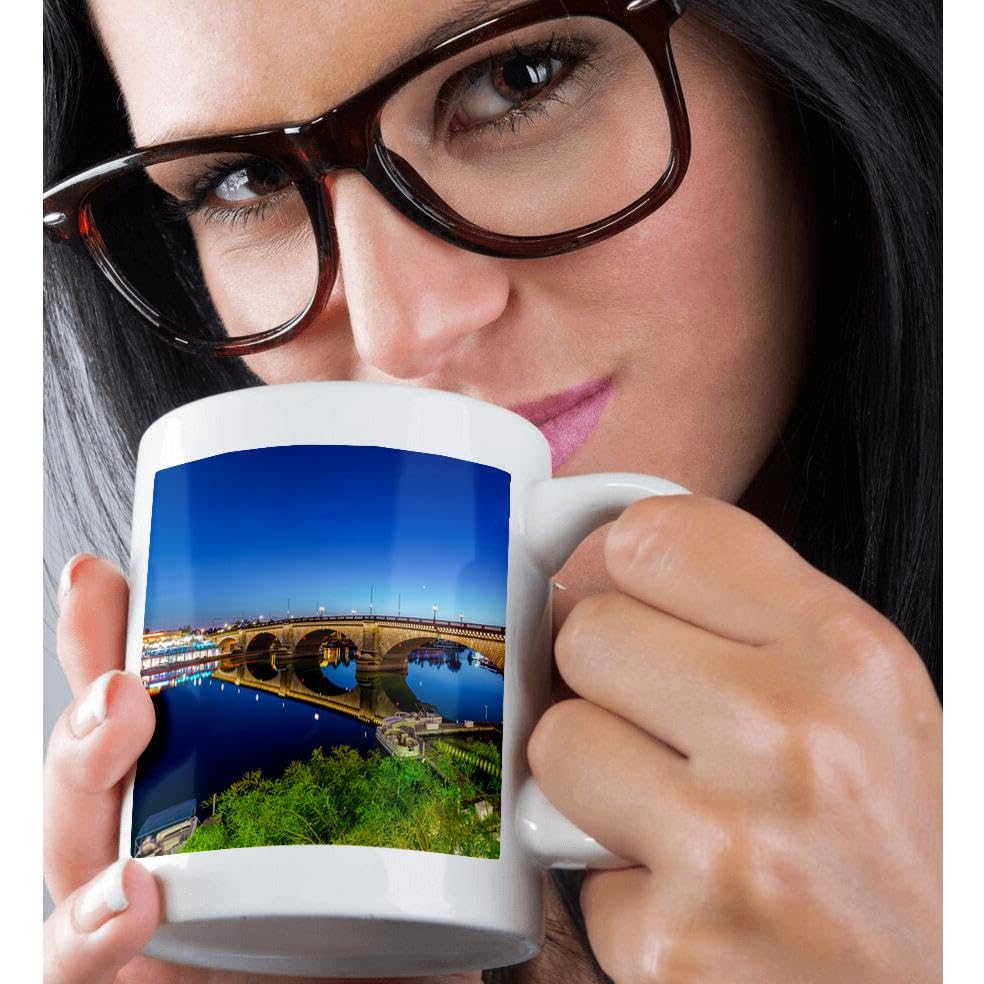 3D Rose Ceramic Mug 15 oz - Arizona Lake Havasu City Sunset View of London Bridge - White Coffee Cup for Home, Office & Gift Giving