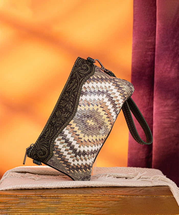 Montana West Sequined Aztec Mini Crossbody Purse for Women | Stylish Boho Handbag with Rhinestone Details | Perfect for Parties, Travel & Everyday Use