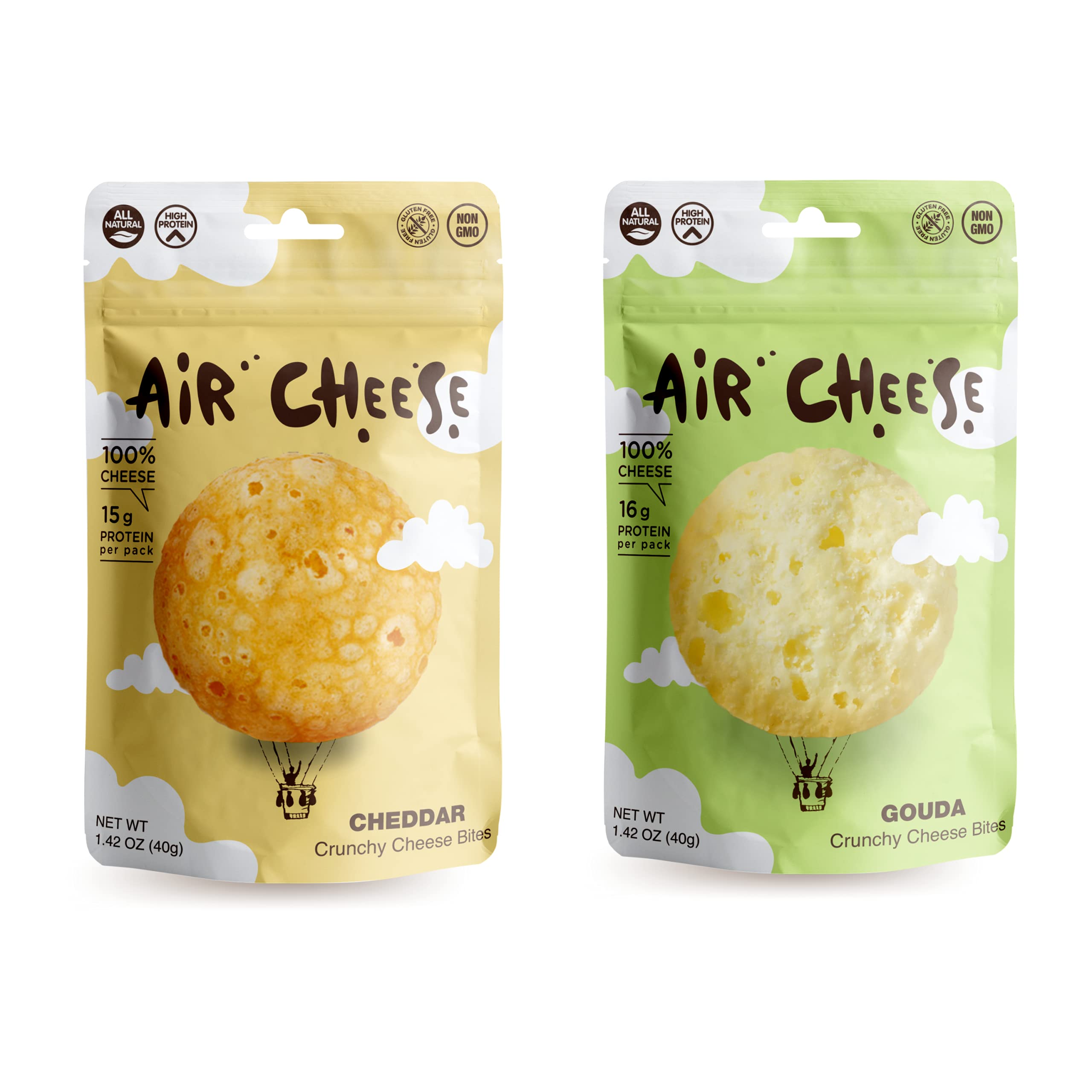 Low Carb Keto Protein Puffs - 16g Protein Per Serving | Gluten Free Cheese Snack Pack | No Artificial Flavors (Cheddar & Gouda, 8 x 1.42oz) - Perfect for Keto Diet, Weight Loss & Healthy On-the-Go Snacking