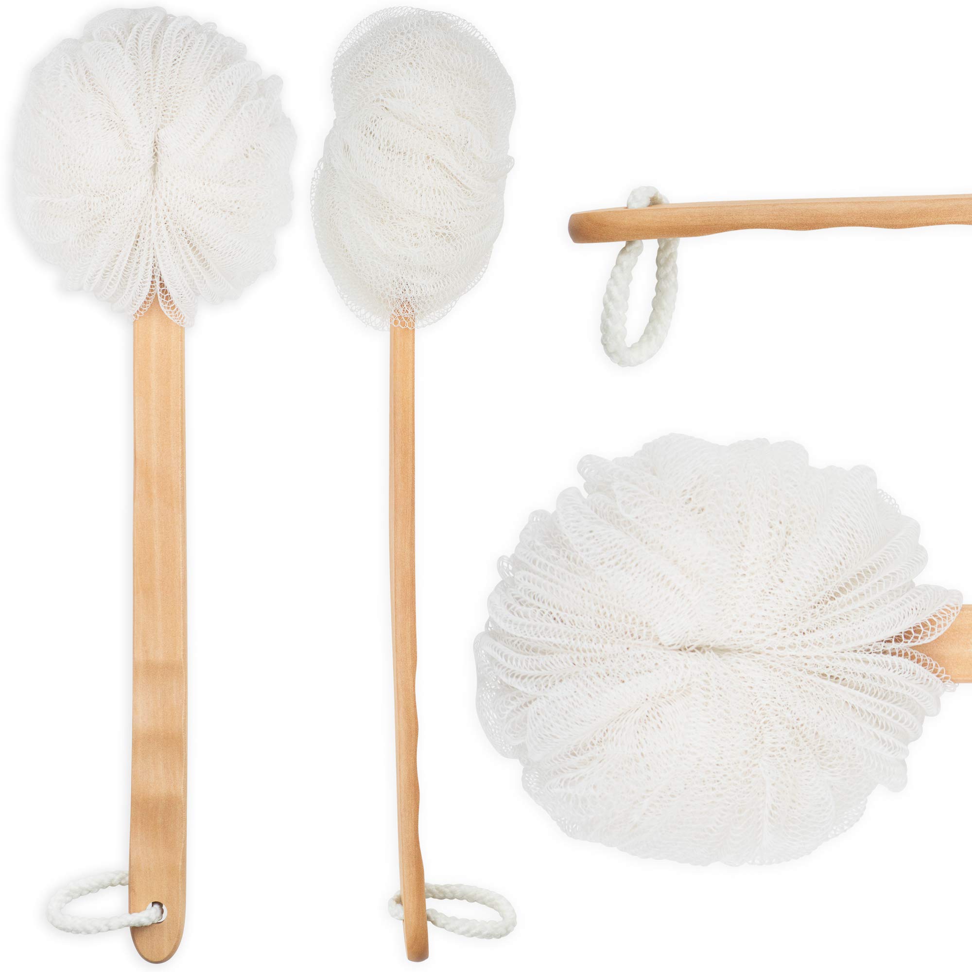 Wooden Handle Bath Sponge & Loofah Brush - Exfoliating Back Scrubber for Shower & Skin Care