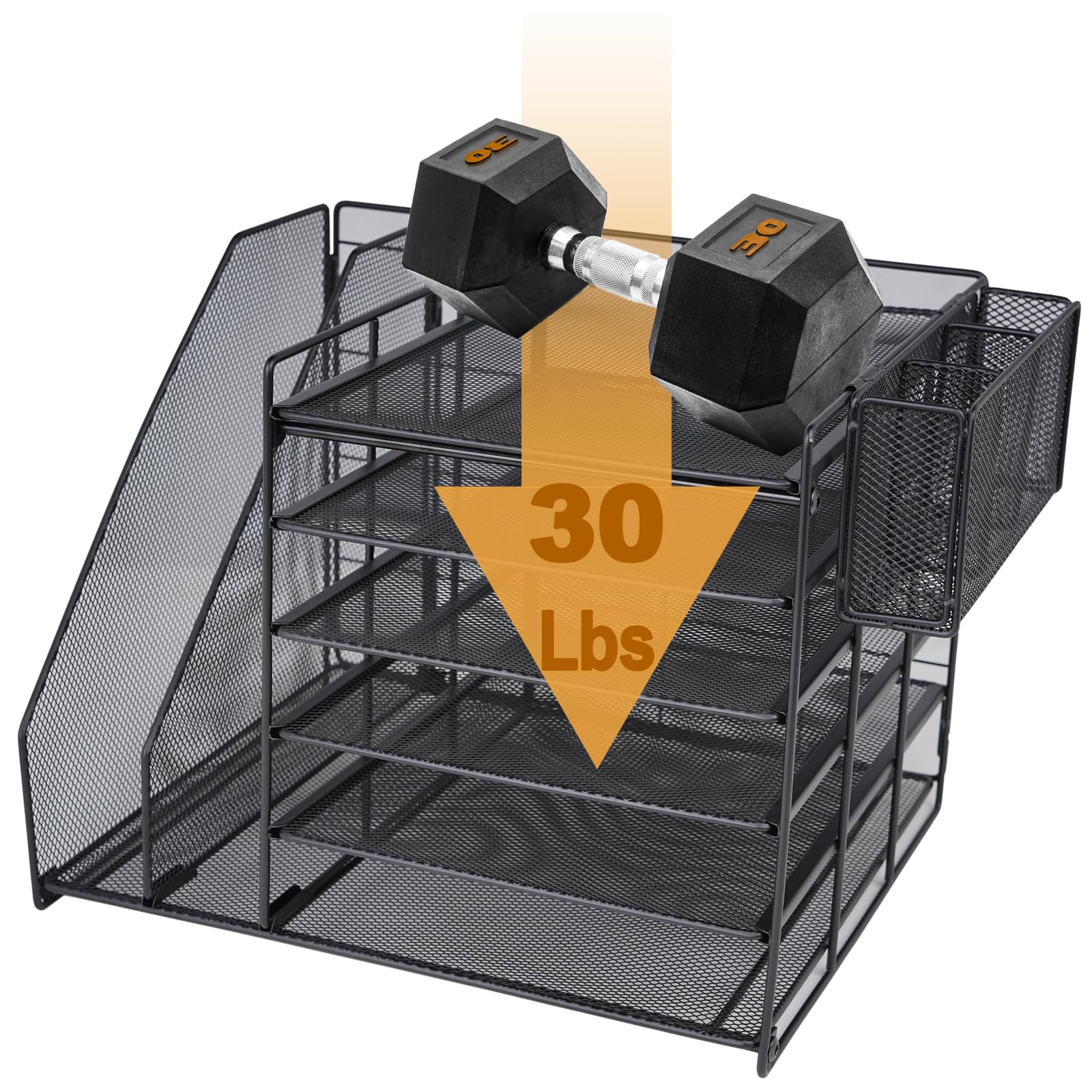6-Tier Mesh File Organizer for Desk - Paper Tray with File & Pen Holder, Black Office Desk Accessories | Perfect for Workspace Organization & Document Management
