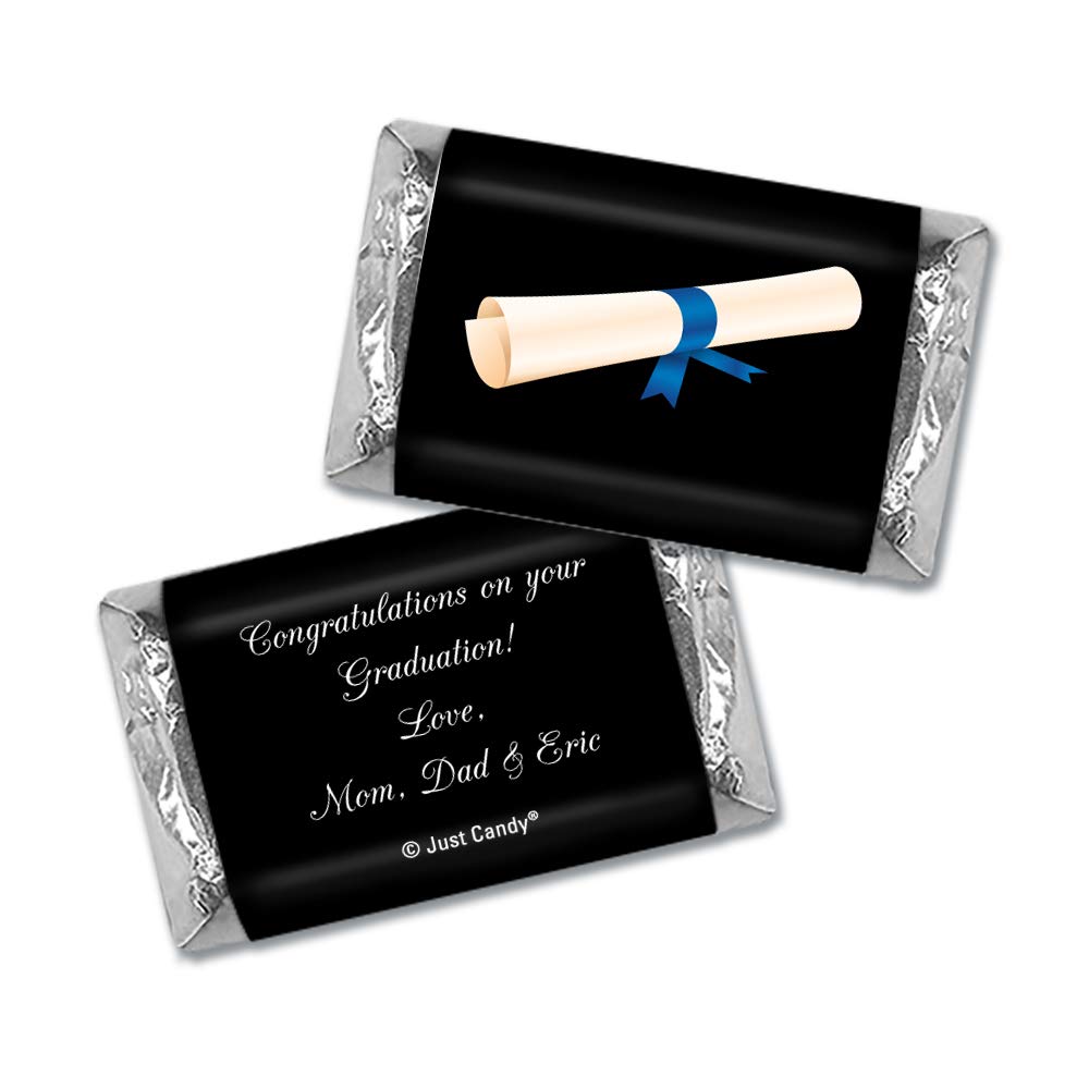 Personalized Graduation Mini Chocolate Candy Bars with Diploma Design - 75 Count Bulk Pack - Blue - Perfect for Graduation Party Favors, School Events & Gift Giving
