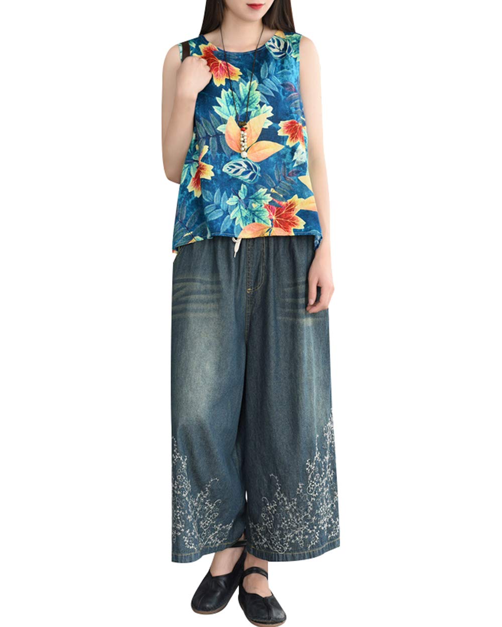 Women's Stretchy High Waist Wide Leg Jeans - Comfortable Elastic Waistband & Flowy Fit for Casual Wear, Office & Travel