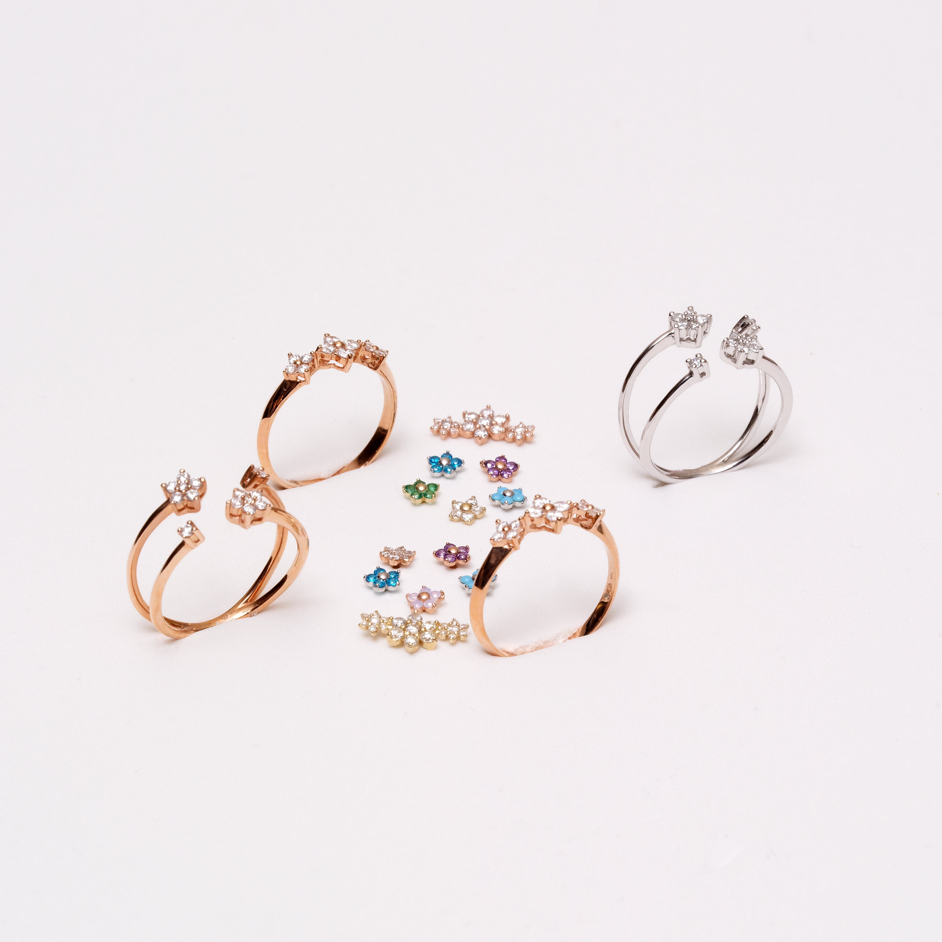 14K Rose Gold Three Flower Diamond Ring for Women - Elegant Engagement, Wedding, Anniversary Gift for Her