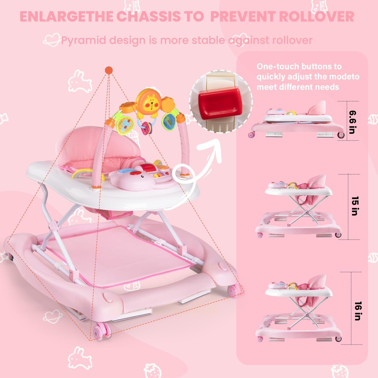 5-in-1 Baby Walker for Boys & Girls 6-12 Months | Foldable Activity Walker with Adjustable Height, Removable Footrest & Feeding Tray | Infant Walker with Bouncer & Music | Perfect for Learning to Walk & Playtime at Home