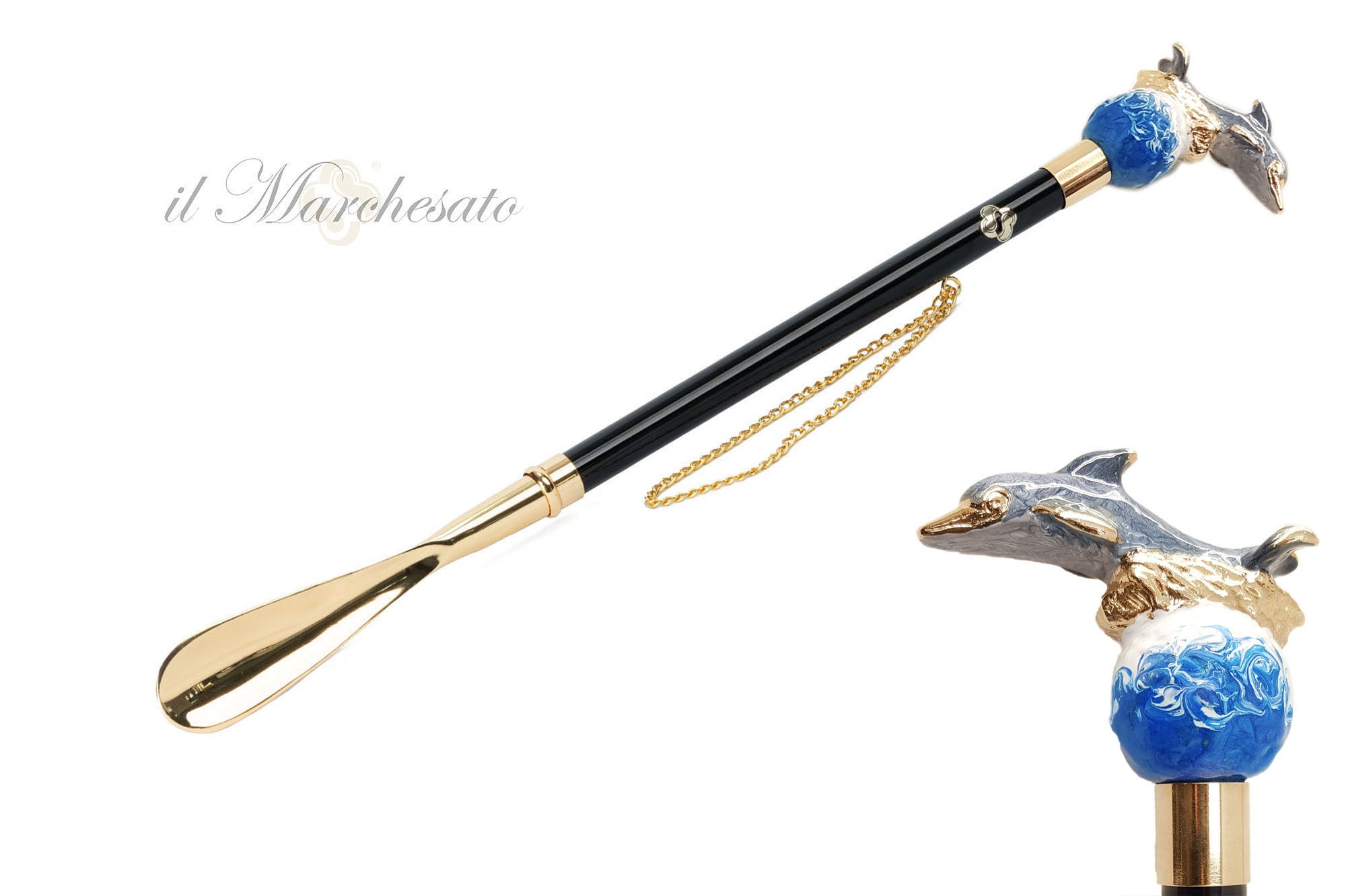 24K Gold Plated Dolphin Shoehorn - Hand Painted Luxury Shoe Accessory for Men & Women | Perfect for Gifts, Travel & Home Use
