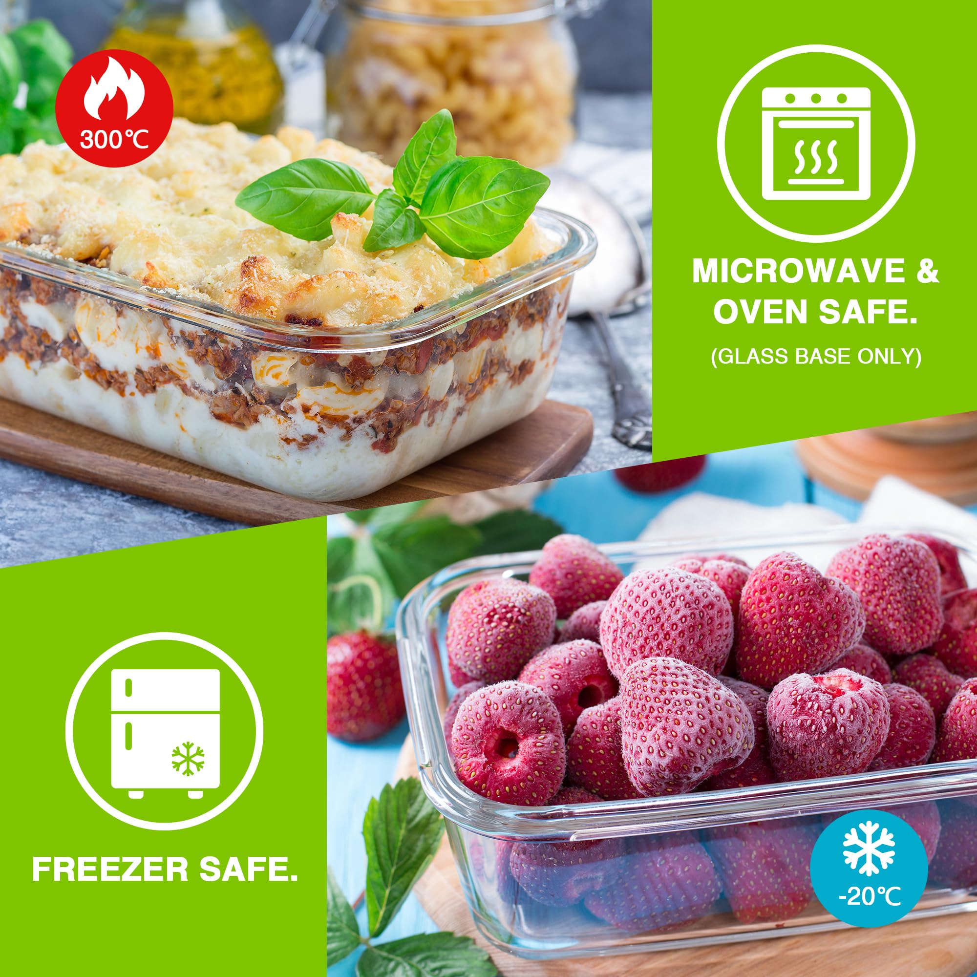 VonShef 5-Piece Glass Meal Prep Containers with Lids - 1L Airtight Food Storage Containers, Oven & Dishwasher Safe, Leakproof for Lunch Boxes & Batch Cooking - Perfect for Meal Prepping, Leftovers & Office Lunches