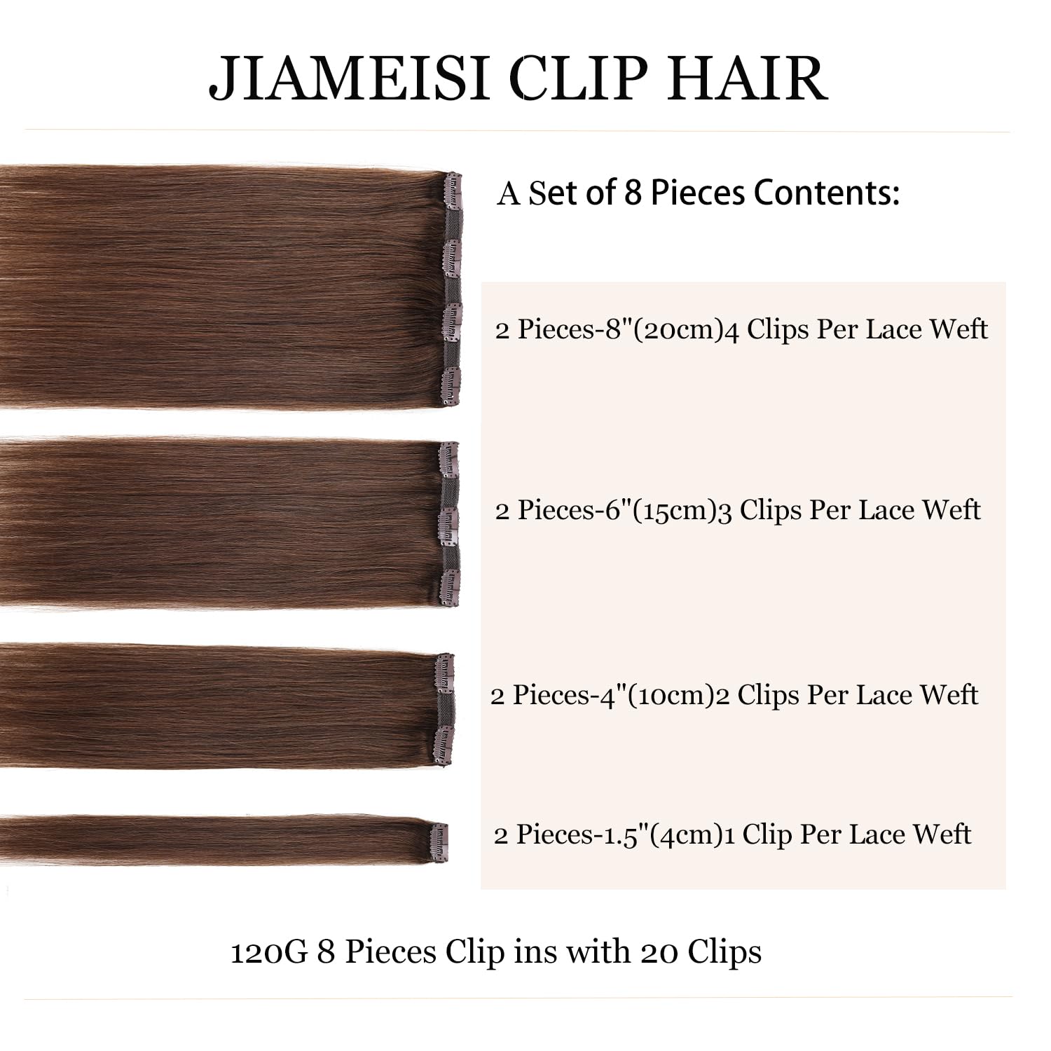 120g 8-Piece Clip-In Human Hair Extensions - 22 Inch Double Weft #4 Medium Brown | Real Human Hair for Volume & Length | Perfect for Daily Wear, Parties & Special Occasions