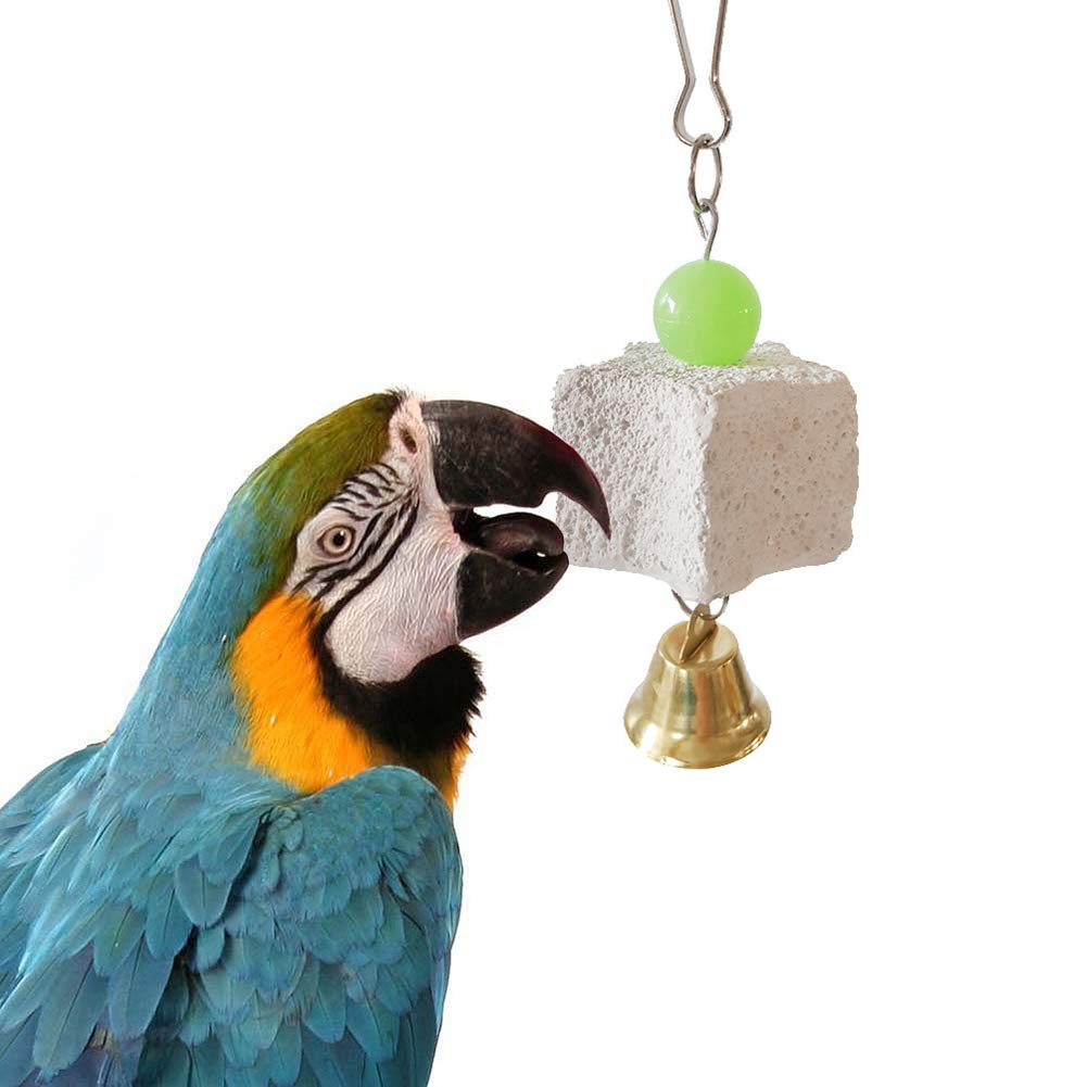 Parrot Chewing Cage Toy - Hanging Bird Teeth Grinding Stone & Bell for Pet Birds - Perfect for Cage Decoration and Beak Care