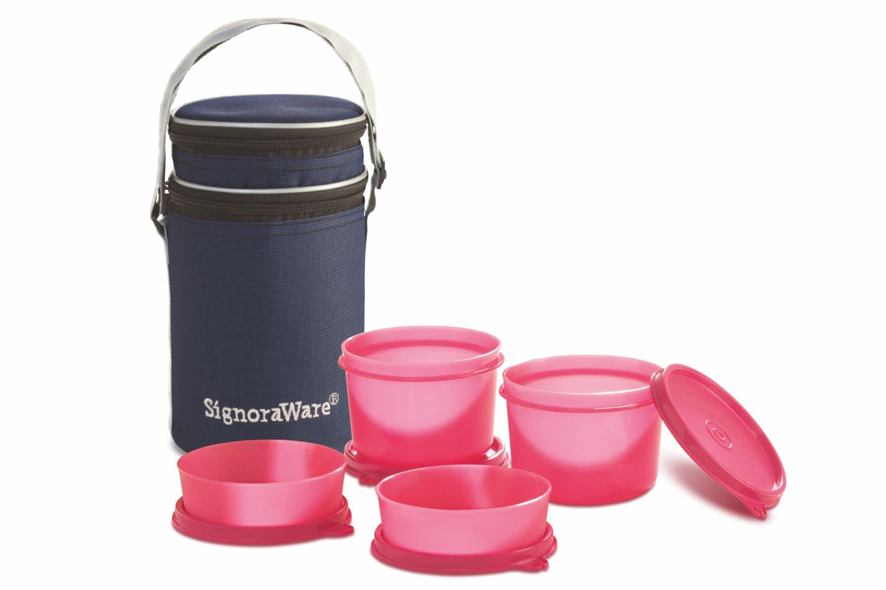 Signoraware Executive Lunch Box with Insulated Bag - 15cm Compact & Leak-Proof Pink Lunch Container for Office, School & Travel | BPA-Free Meal Prep Solution