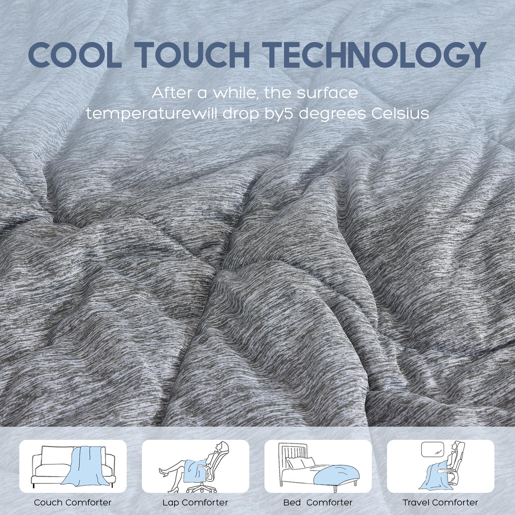 Queen Size Cooling Comforter - Q-Max 0.55 Cooling Fiber Blanket for Hot Sleepers | Soft, Breathable & Lightweight Summer Bedding (90