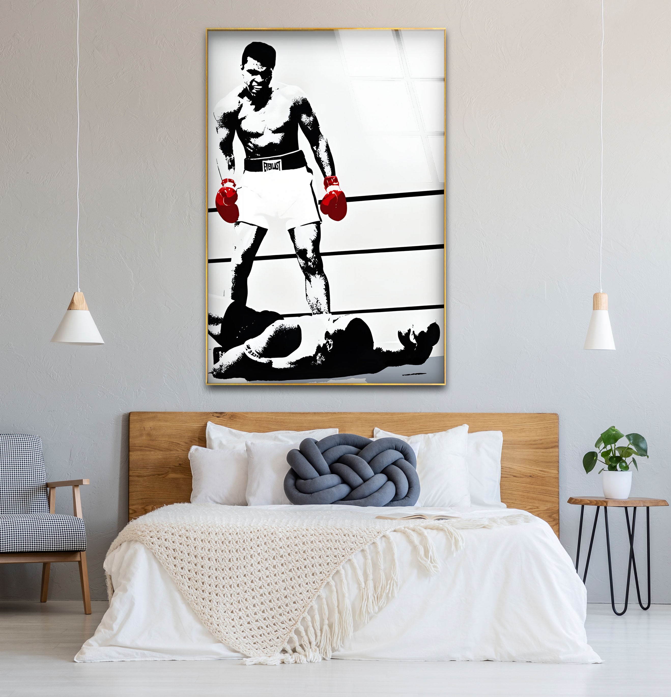 Muhammad Ali Glass Wall Art - Black & White Boxing Decor for Home, Gym & Office | High-Quality Printed Glass Panel