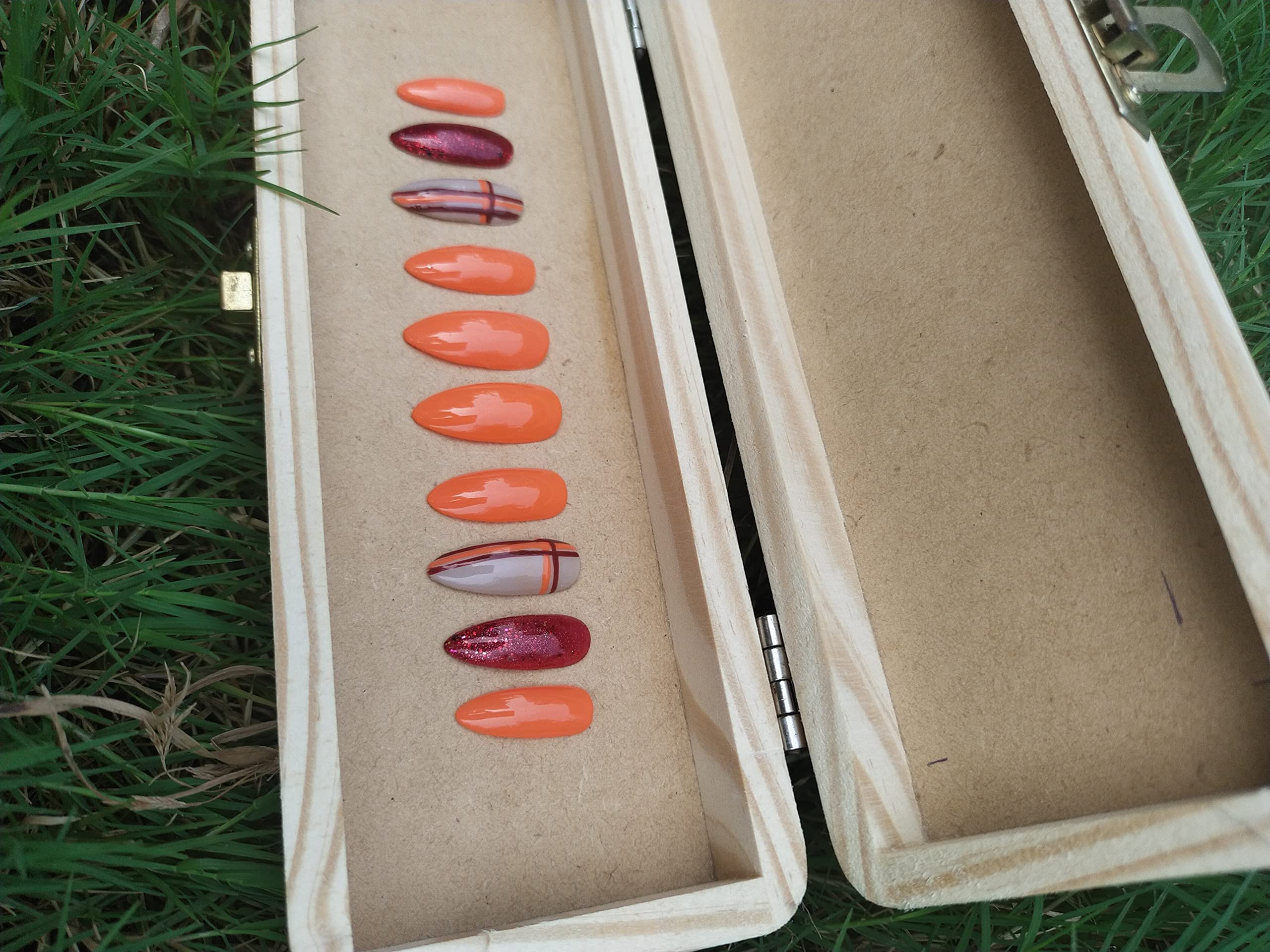 Reusable Handmade Artificial Nails - 10 Piece Orange Fall Nails (Extra Small) | Natural-Looking Press On Nails for Halloween, Thanksgiving & Autumn Parties | Easy DIY Manicure at Home
