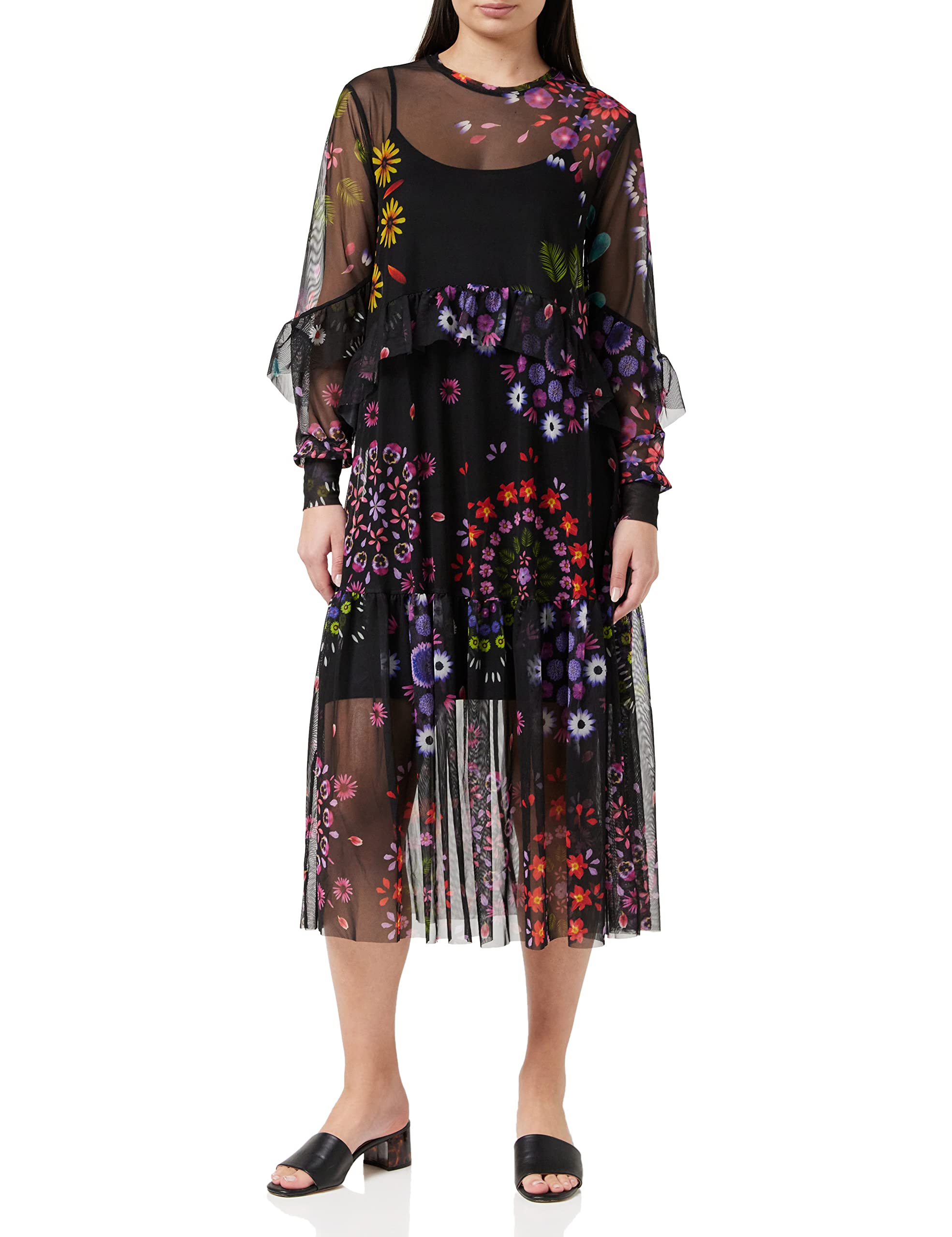 Desigual Women's Long Sleeve Dress - Elegant Floral Print Maxi Dress for Casual Wear, Office, and Special Occasions