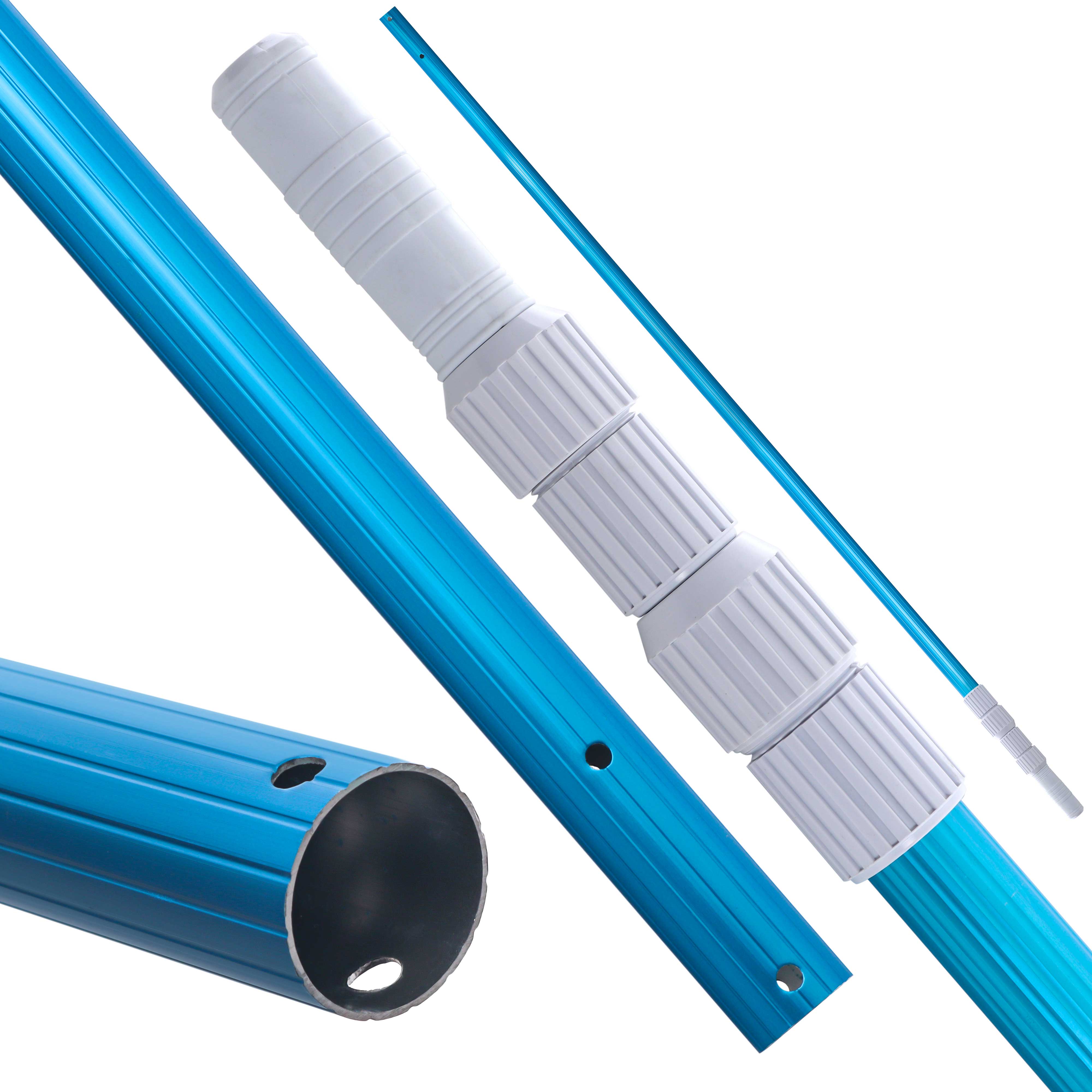 Professional 18ft Blue Anodized Aluminum Telescopic Pool Pole - Adjustable 3-Piece Expandable Design for Skimmer Nets | Heavy Duty Swimming Pool Maintenance Tool for Cleaning & Maintenance | Perfect for Inground & Above Ground Pools