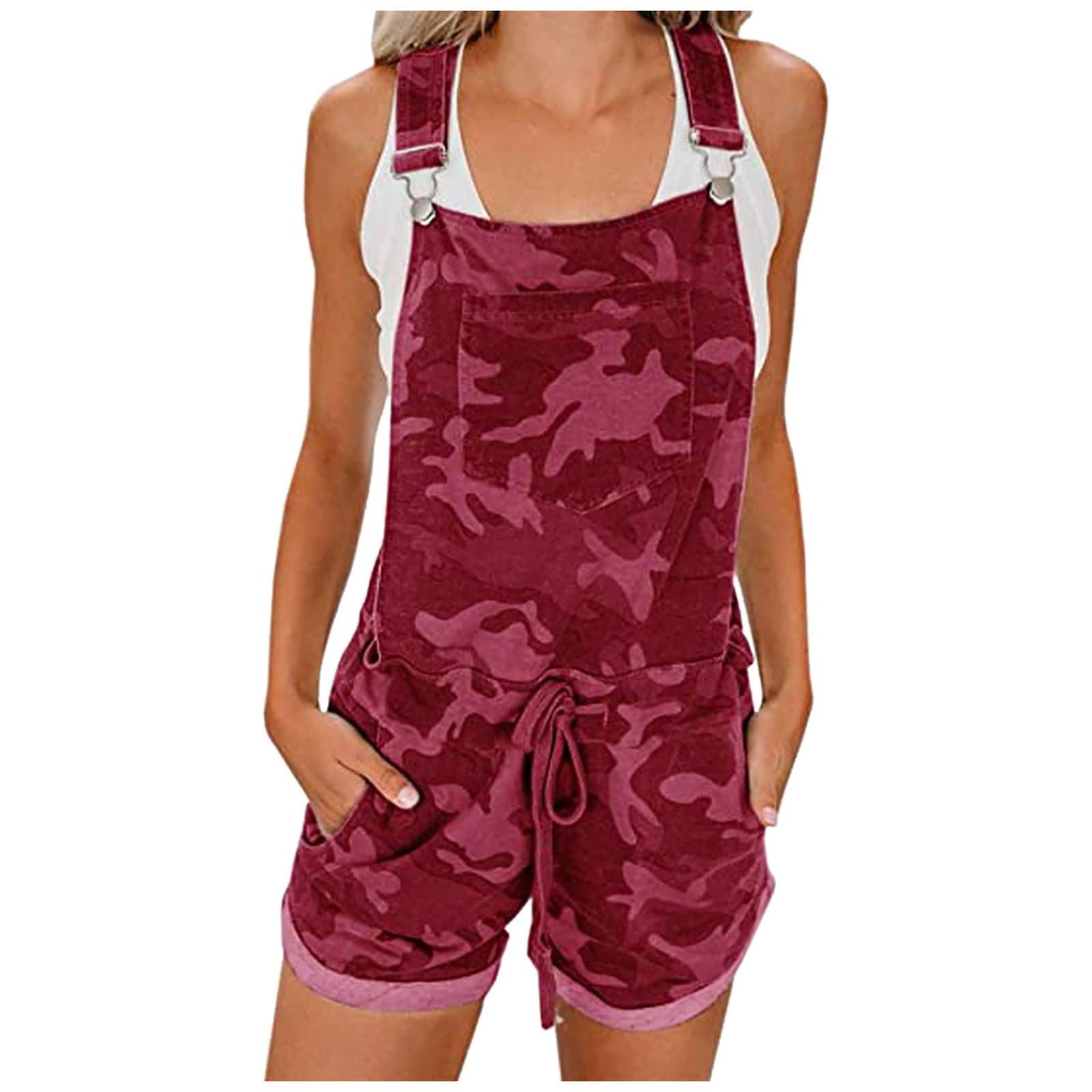 Women's Camouflage Denim Overalls Romper - Adjustable Straps Jean Short Jumpsuit with Pockets | Casual Bib Overalls for Summer Outfits, Music Festivals & Outdoor Adventures