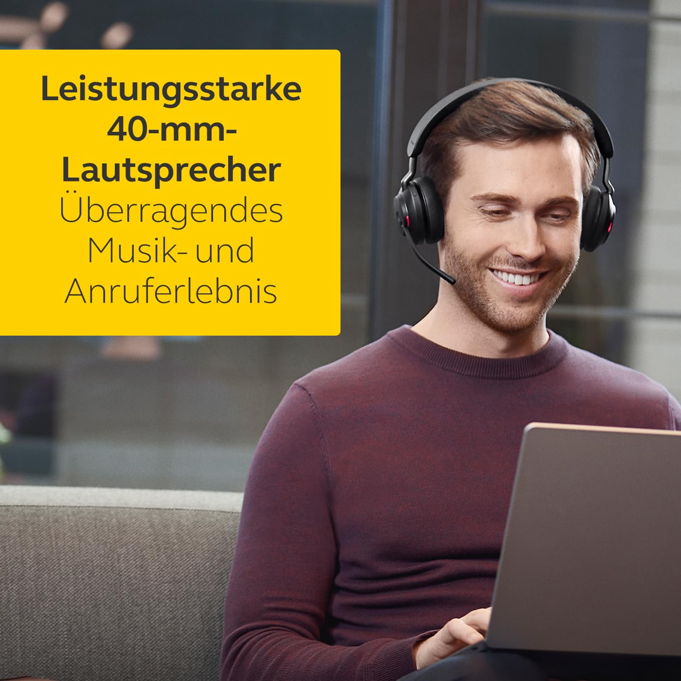 Jabra Evolve2 65 Wireless PC Headset with Noise Cancelling & Microsoft Teams Certified – Bluetooth USB-C Headphones with Charging Stand & Long Battery Life – Black – Perfect for Remote Work, Video Calls & Office Use