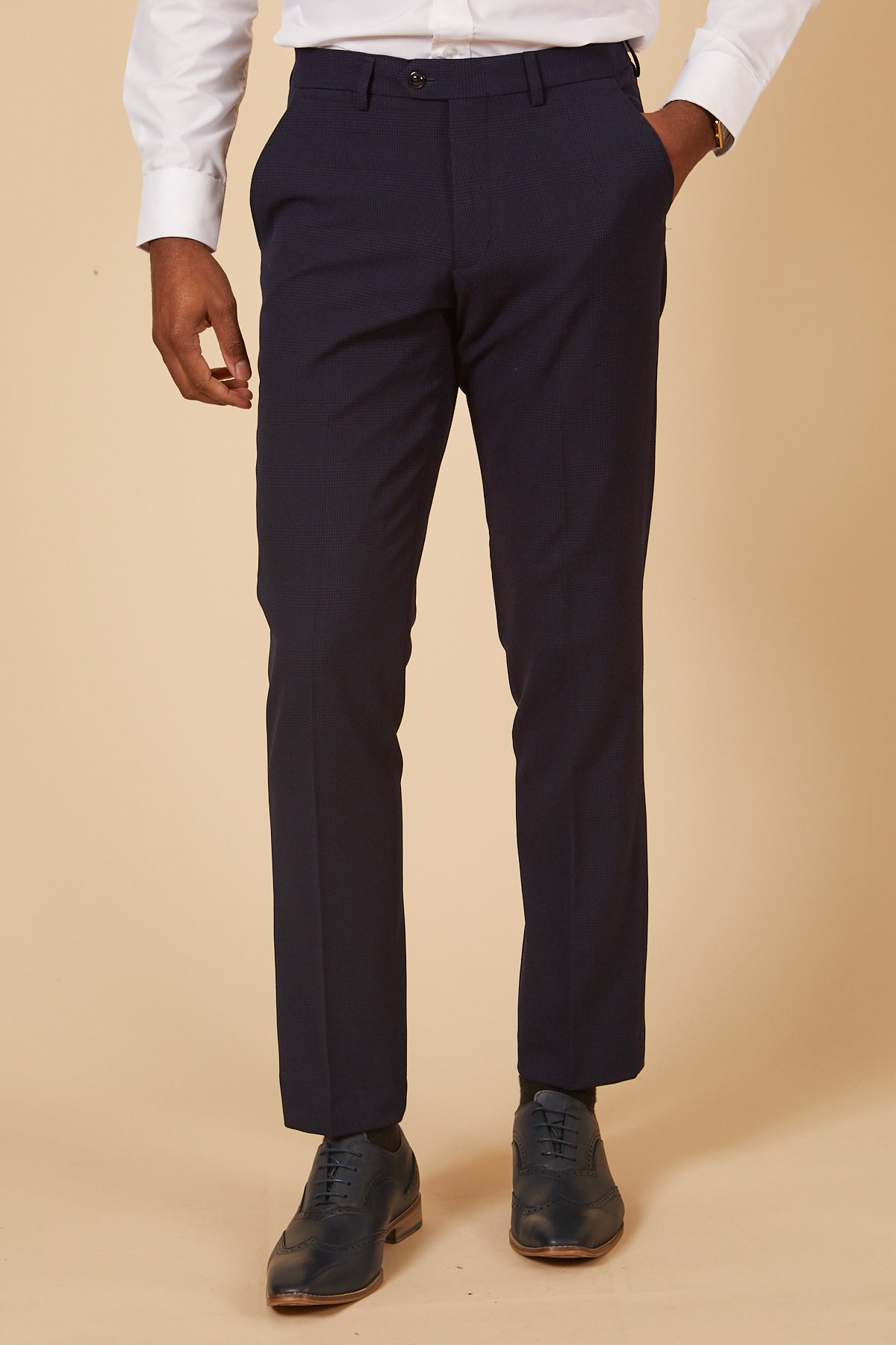 BROMLEY Navy Check Two Piece Suit - Cardiff City F.C. Inspired Outfit Worn by Will Fish | Premium Men's Formal Wear for Weddings, Business Meetings & Special Events